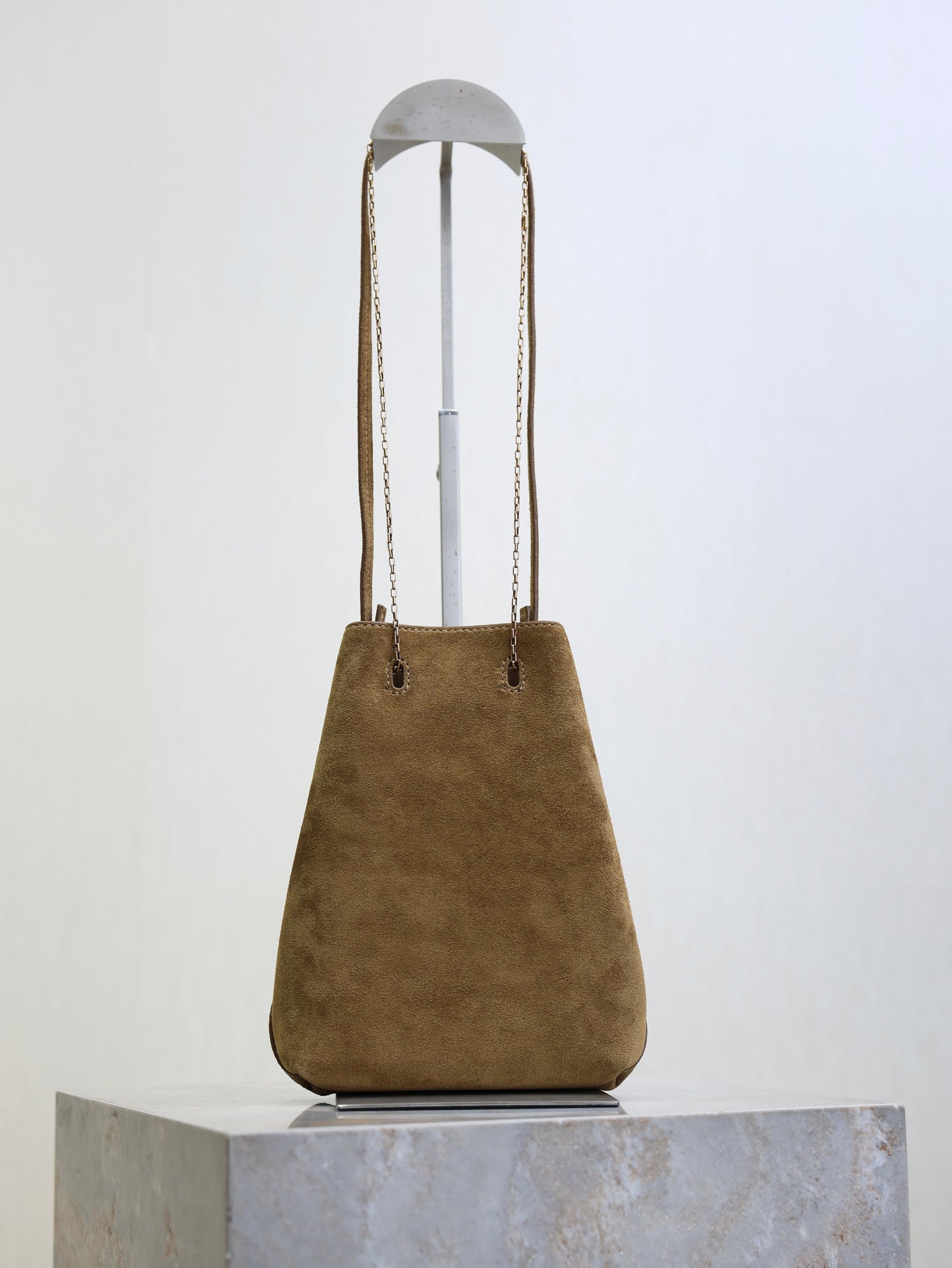 Prada Pochon Bucket Bag 20cm Brown Suede Bronze-Tone HW