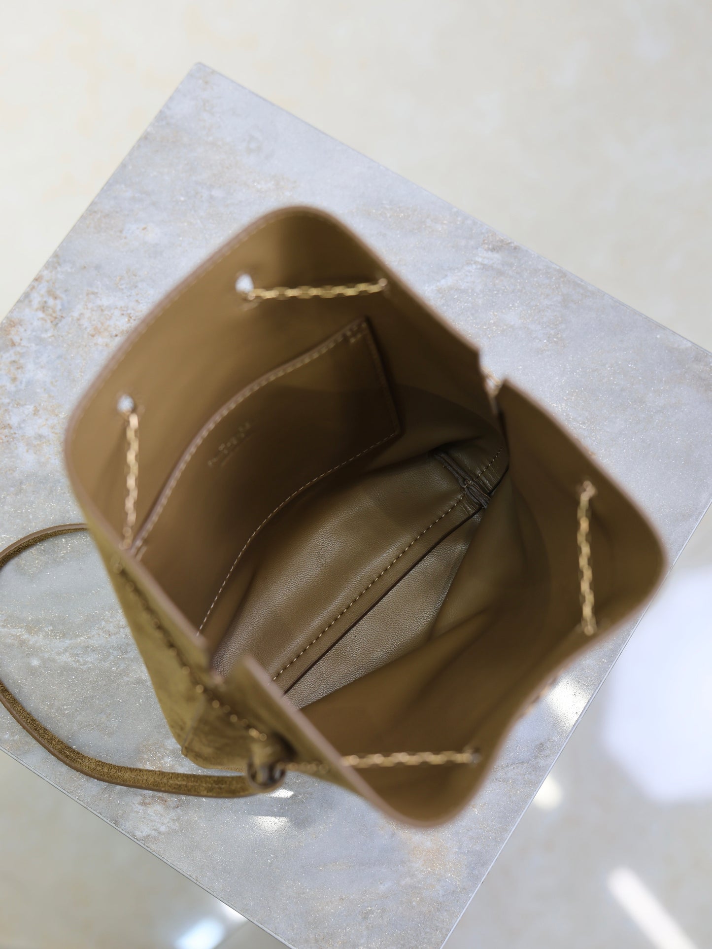 Prada Pochon Bucket Bag 20cm Brown Suede Bronze-Tone HW