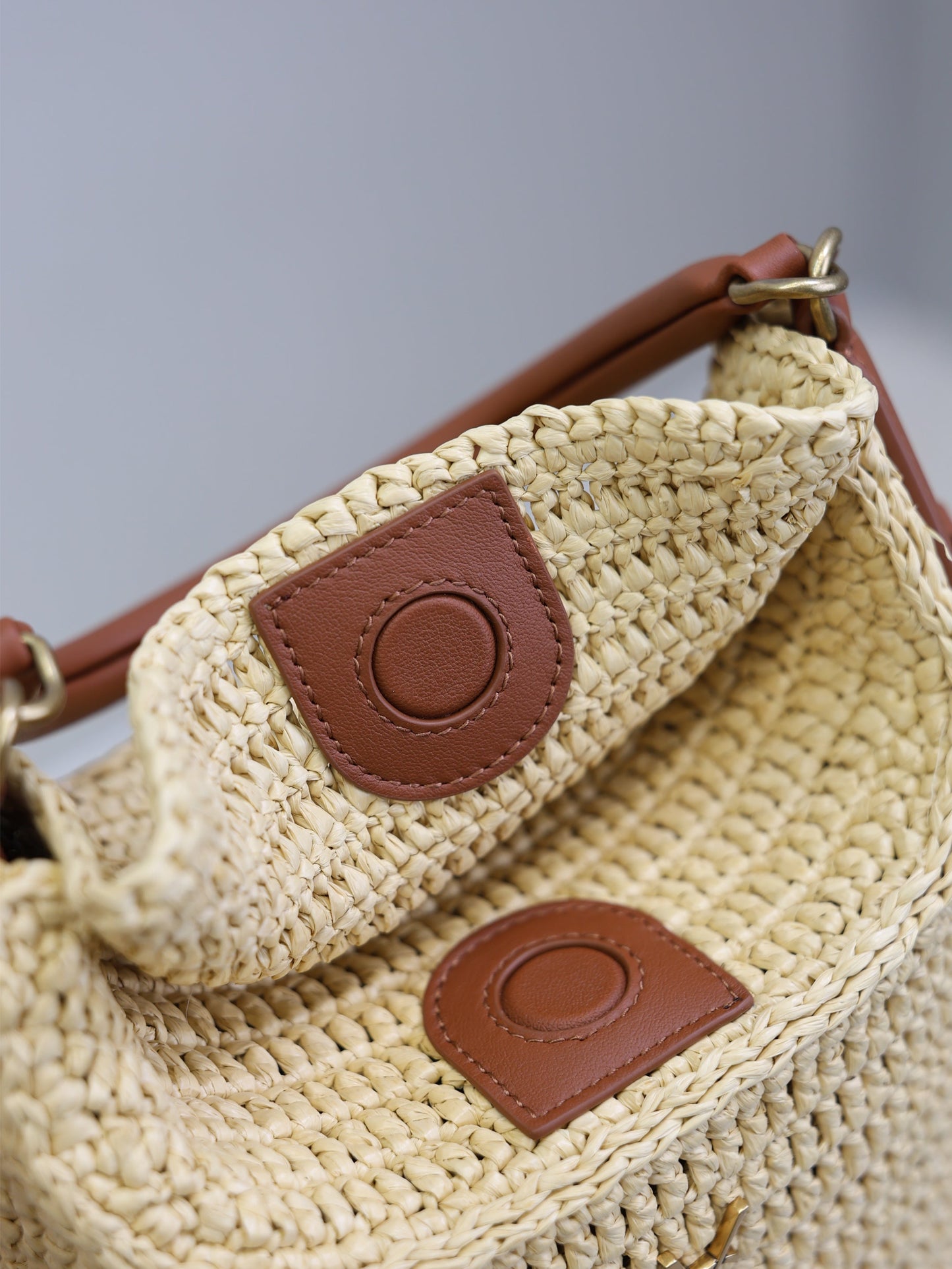 Prada GabyBucket 17cm Brown Beige Raffia Leather GHW