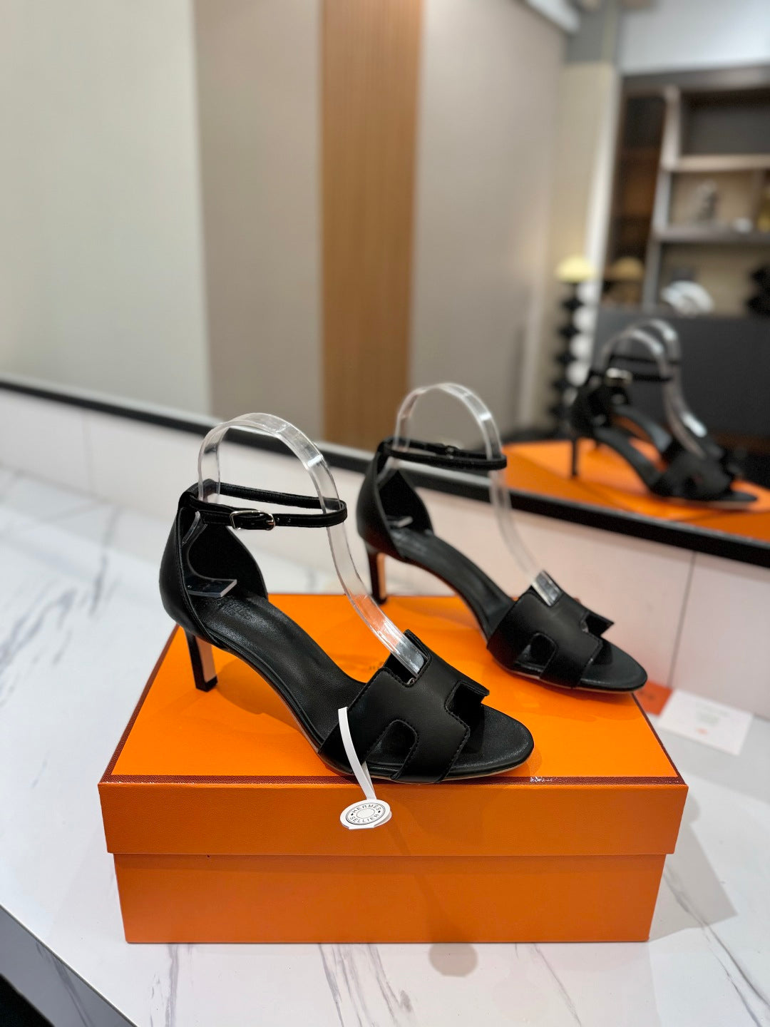 HM Joy 65mm Heeled Sandals Black Flat Cowhide 294926