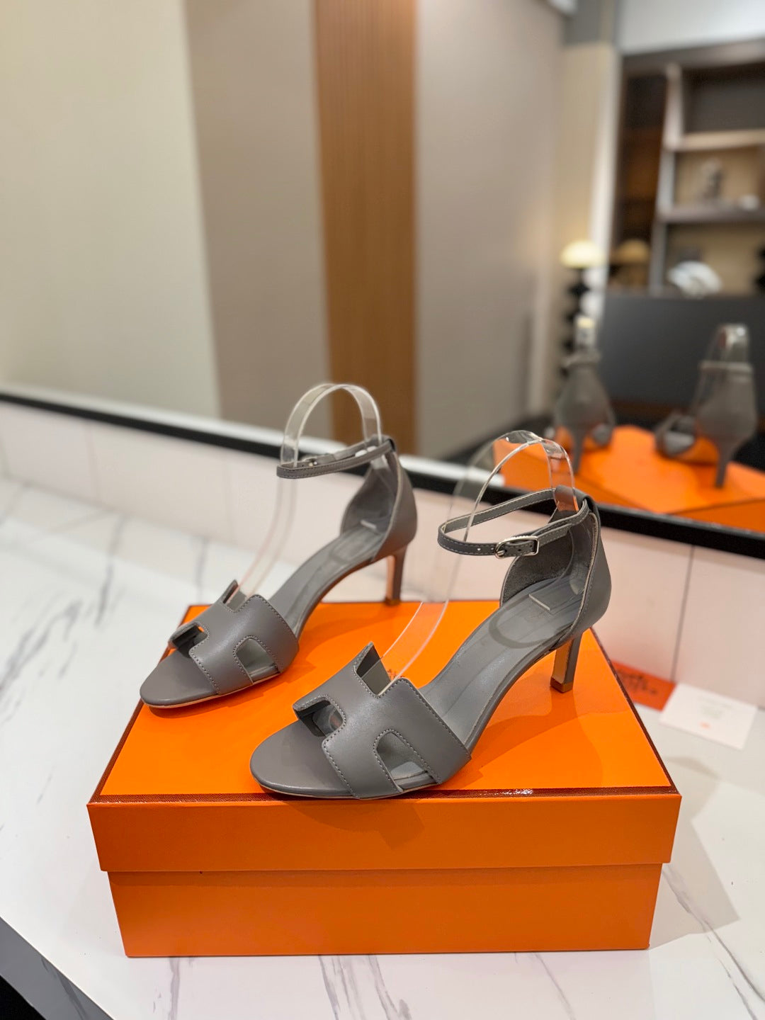 HM Joy 65mm Heeled Sandals Gray Flat Cowhide 294933