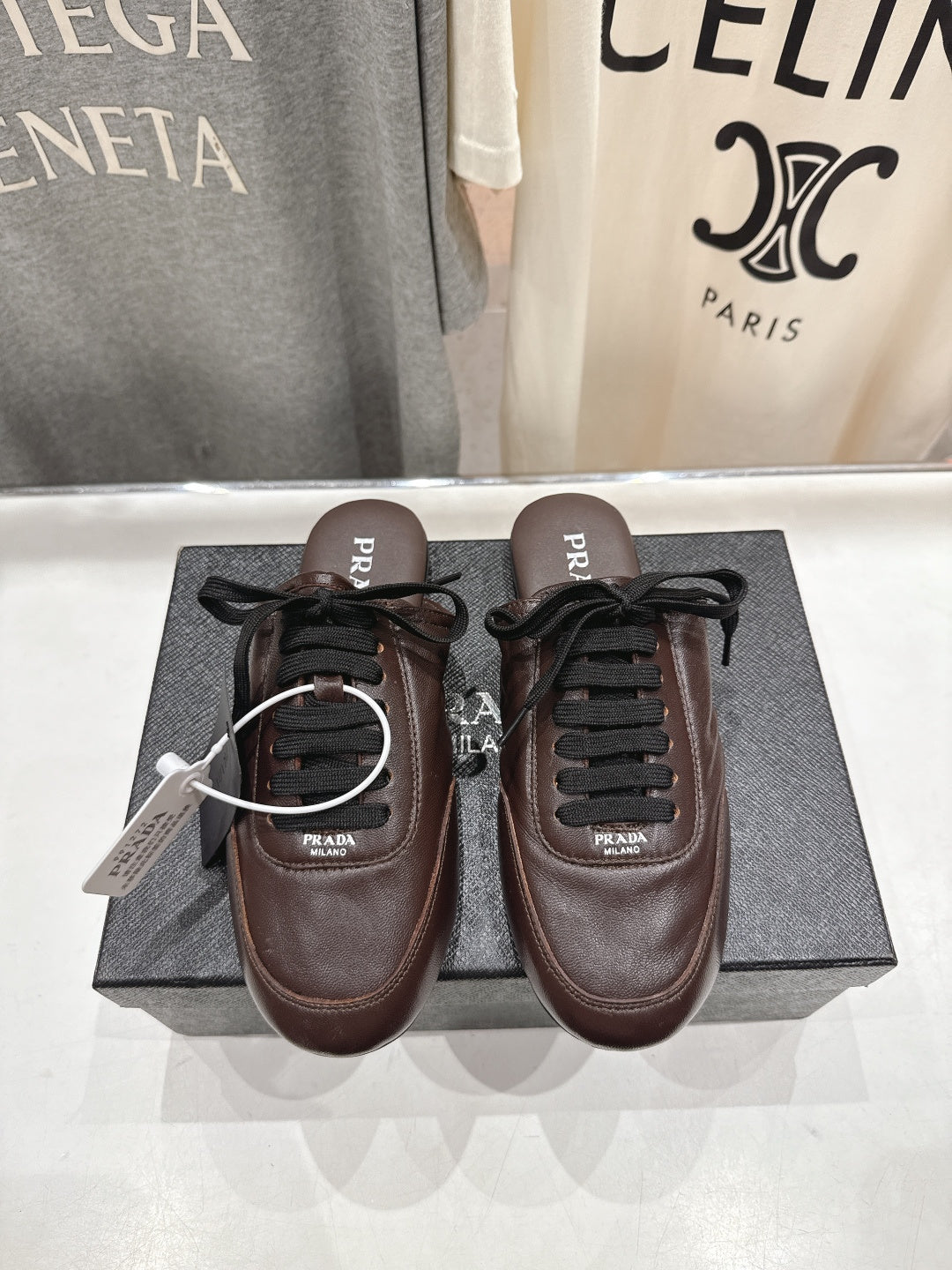 Prada 25s mule dark brown sheepskin 535501