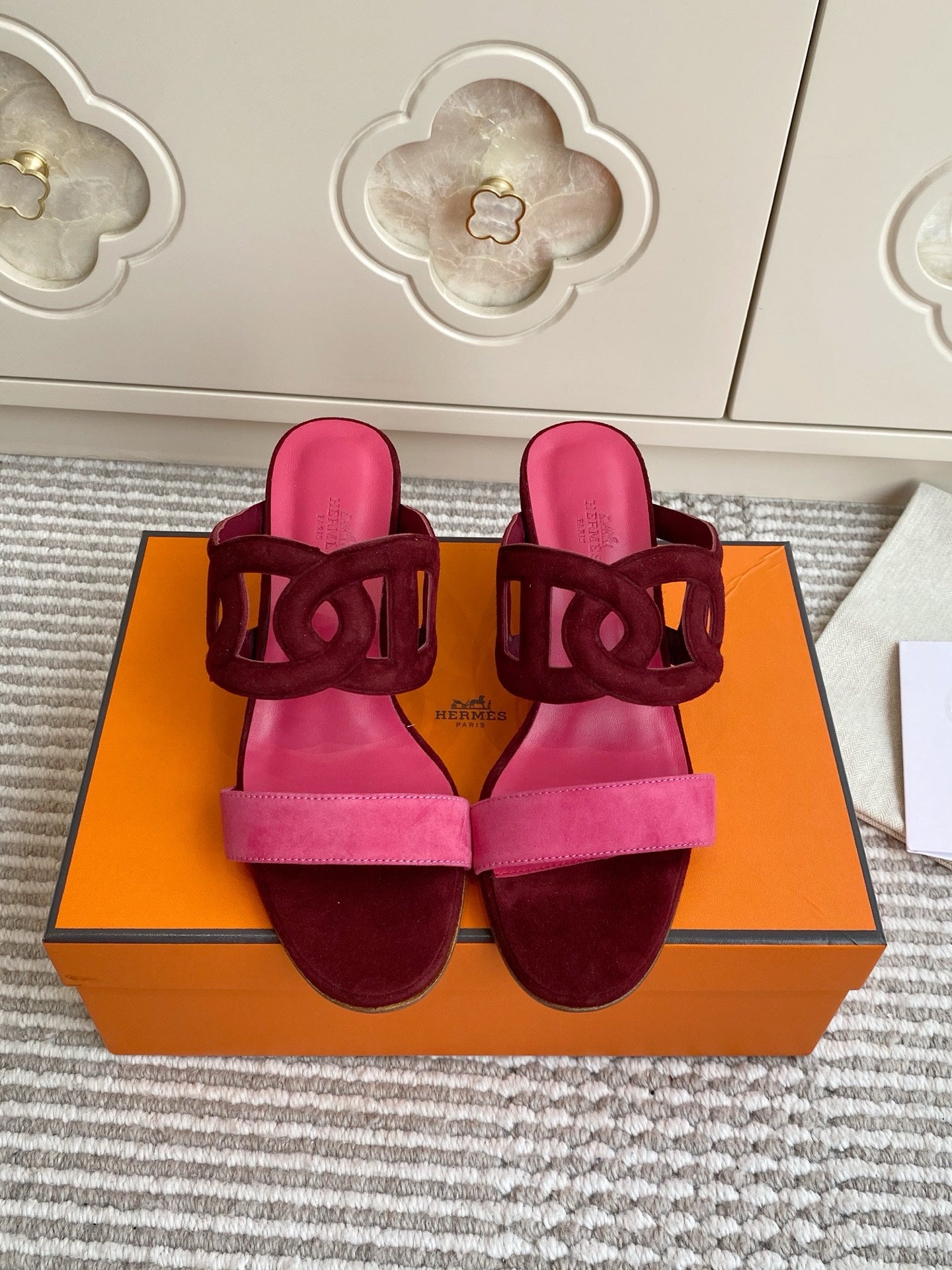 HM Lipari Sandal 7cm Hot Pink Burgundy Suede 776535