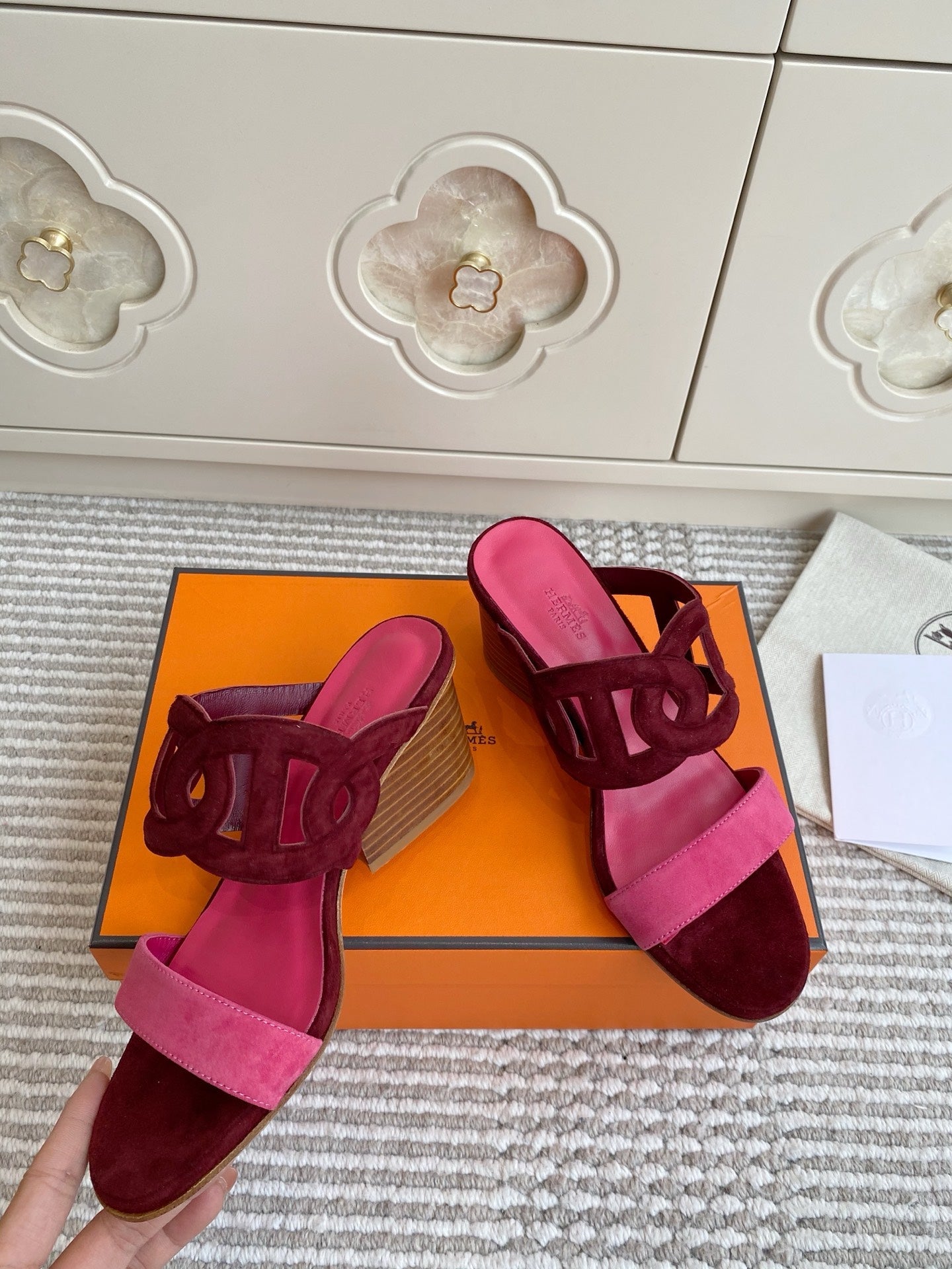 HM Lipari Sandal 7cm Hot Pink Burgundy Suede 776535