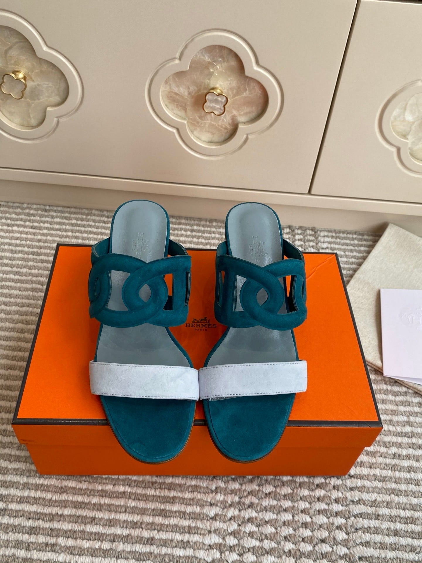 HM Lipari Sandal 7cm Teal Green Suede 776537