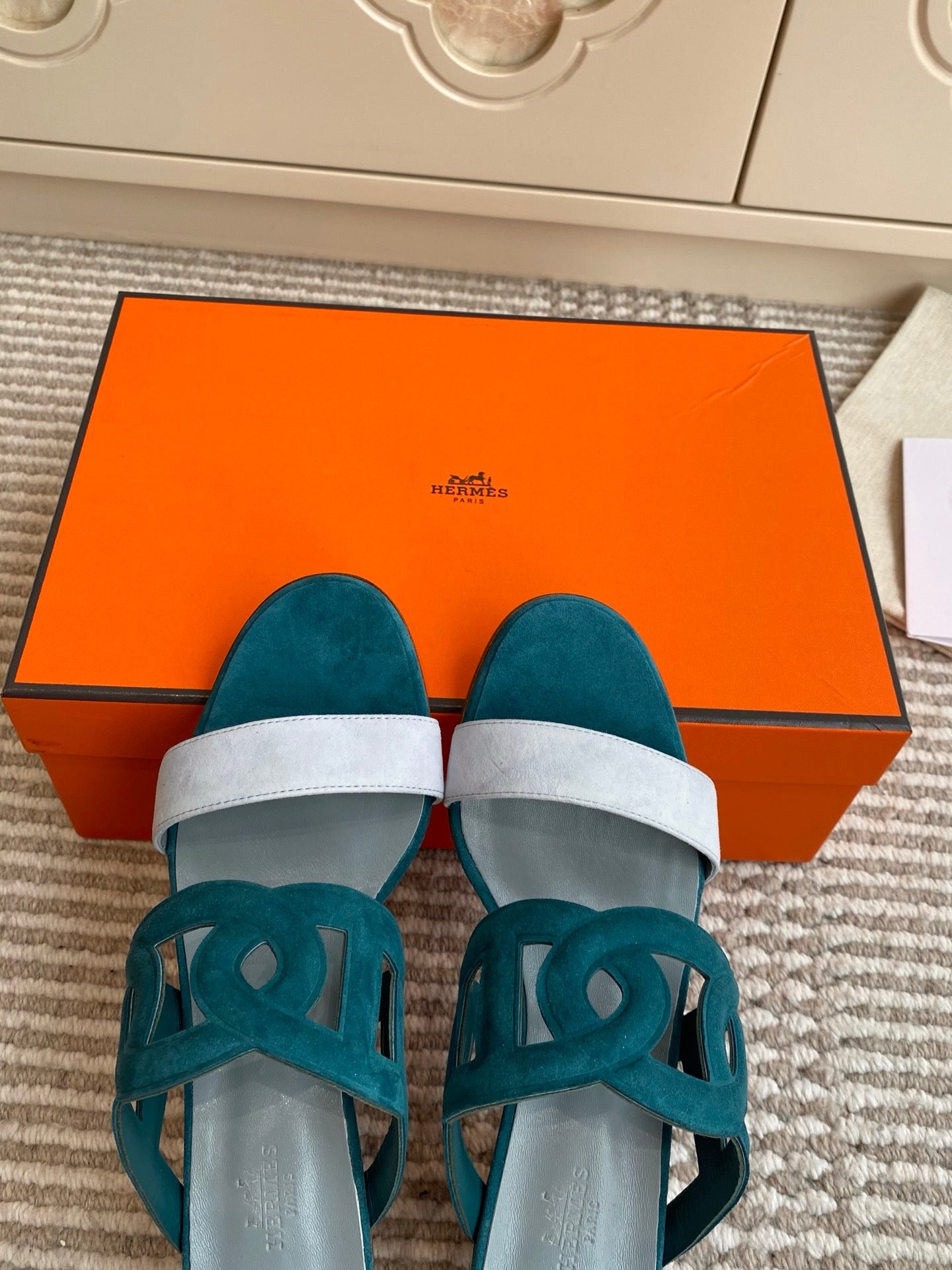 HM Lipari Sandal 7cm Teal Green Suede 776537