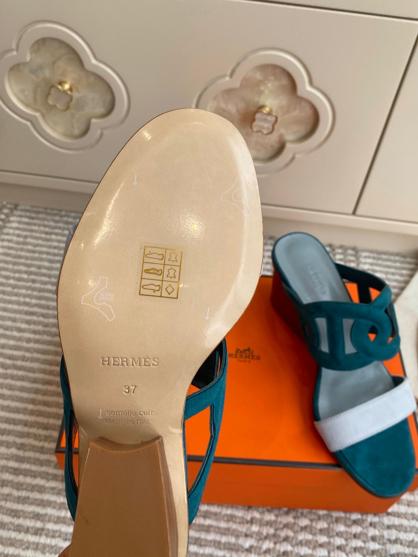 HM Lipari Sandal 7cm Teal Green Suede 776537