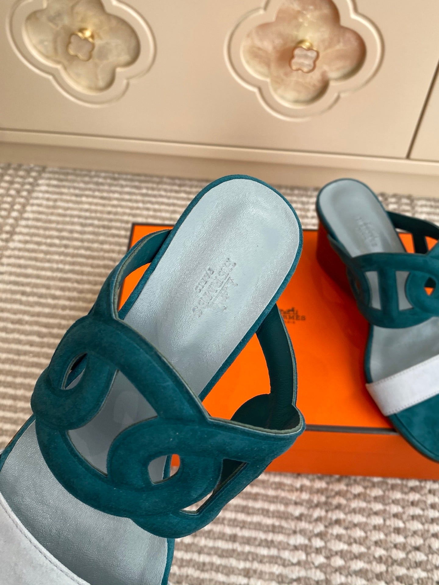 HM Lipari Sandal 7cm Teal Green Suede 776537