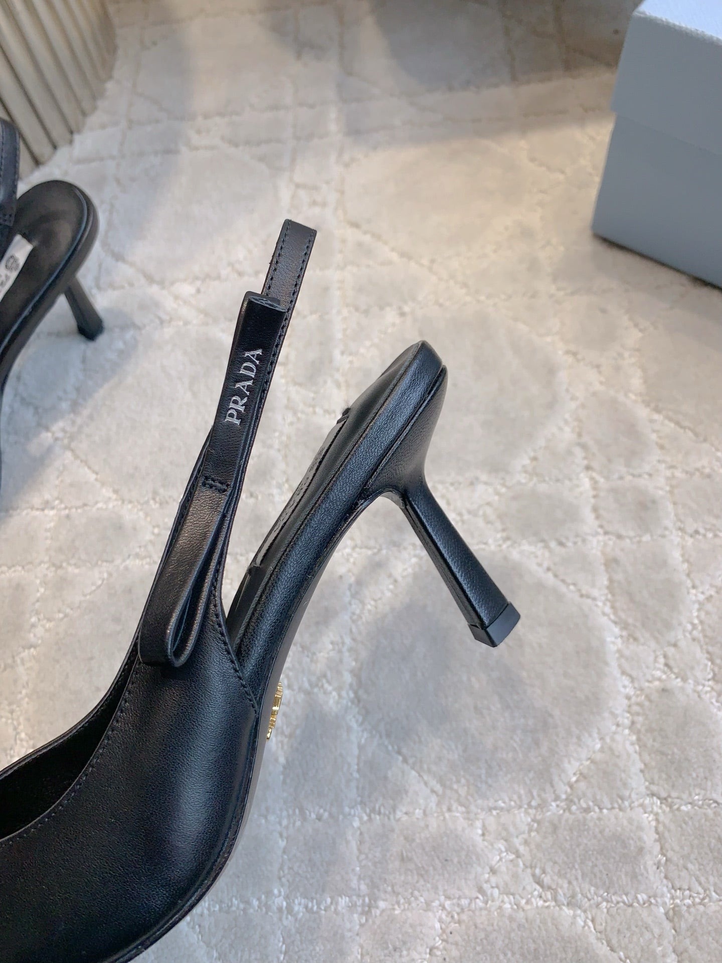 Prada 26s Open-Back High Heels Black Sheepskin 615387