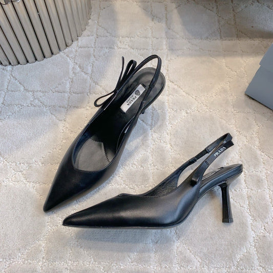 Prada 26s Open-Back High Heels Black Sheepskin 615387