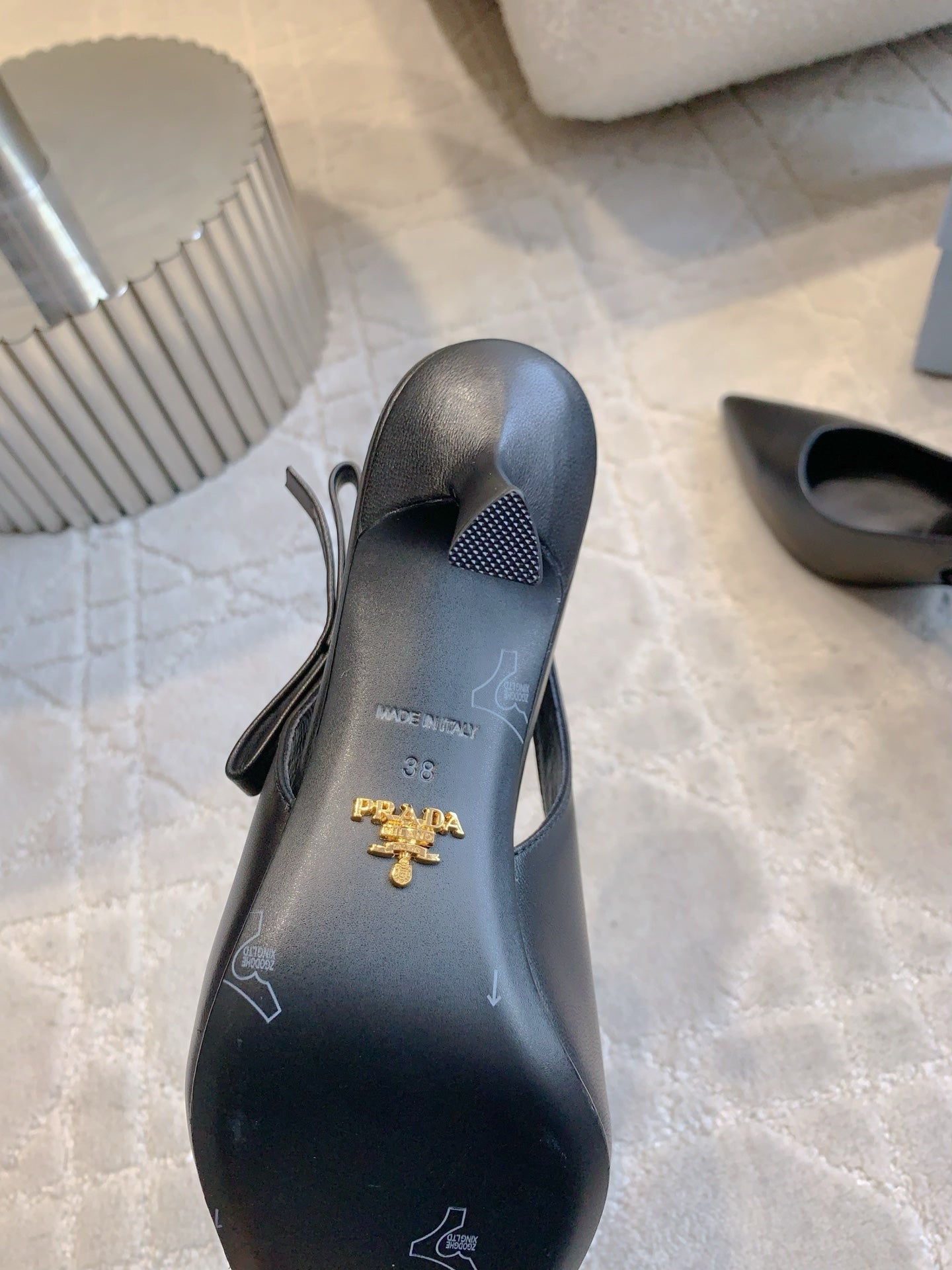 Prada 26s Open-Back High Heels Black Sheepskin 615387
