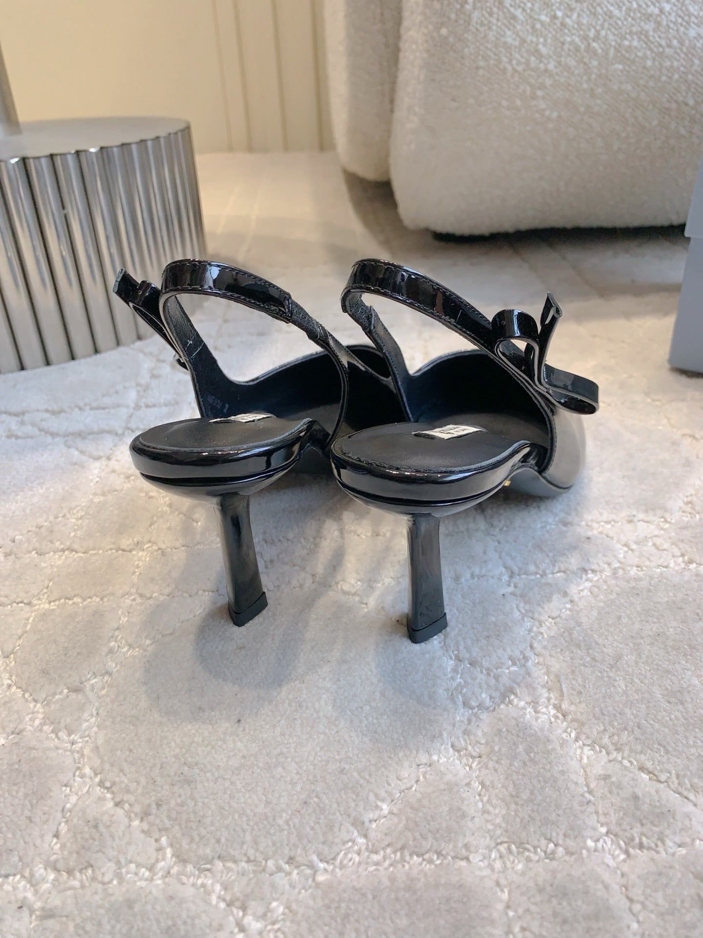 Prada 26s Open-Back High Heels Black Patent Leather 615386