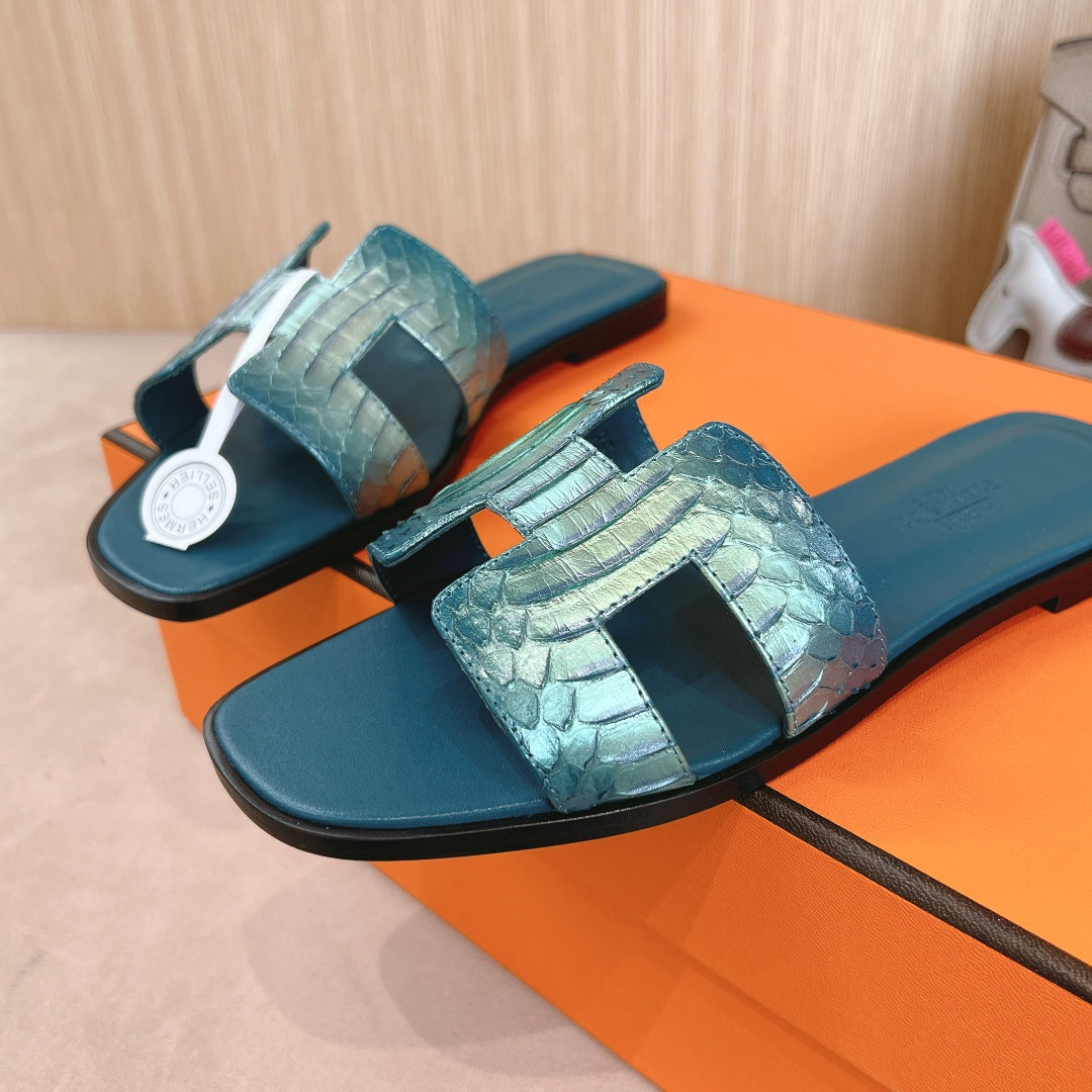 HM Oran Sandals Dark Teal Calfskin 312781