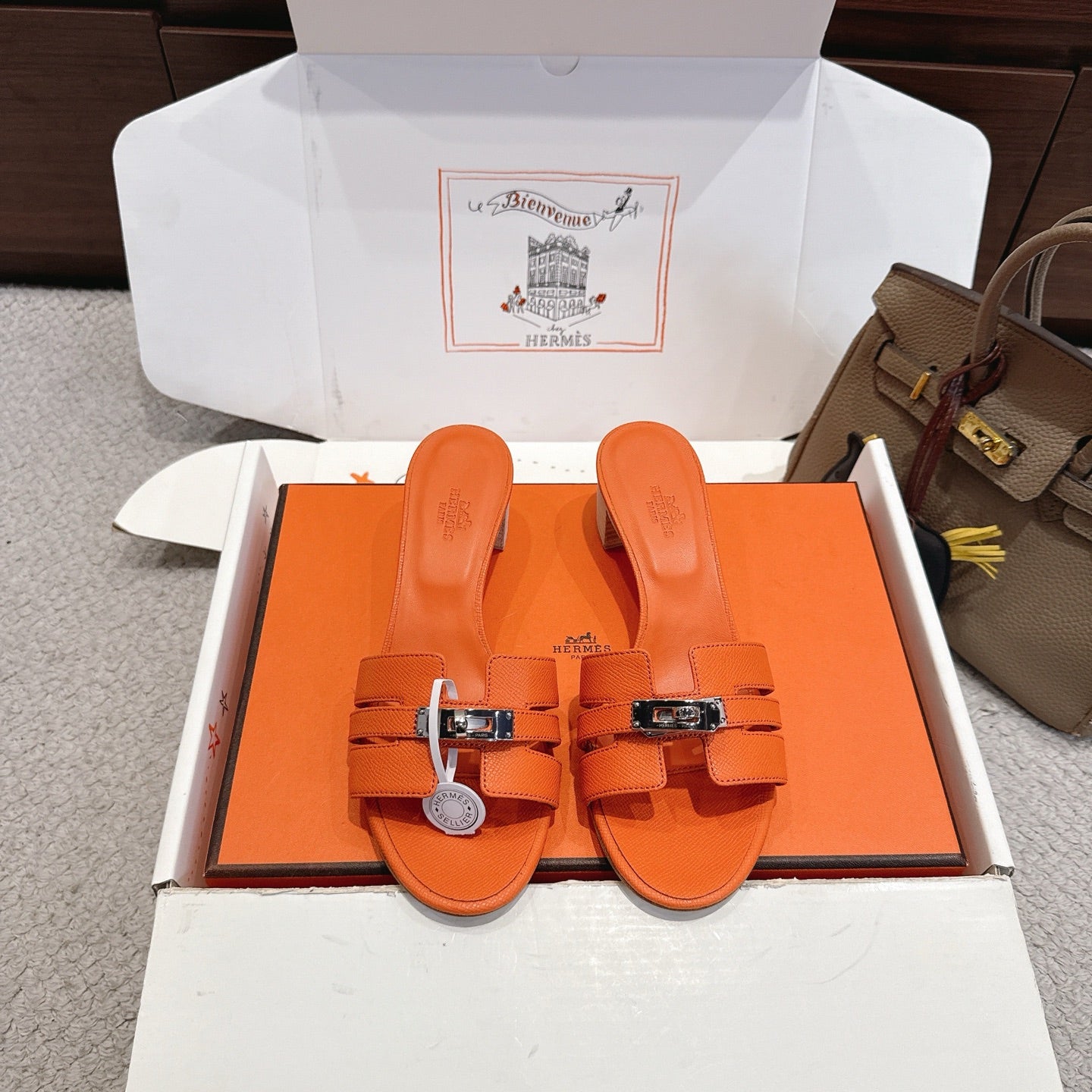 HM Kelly Buckle Sandals 5cm Bright Orange Leather 804985