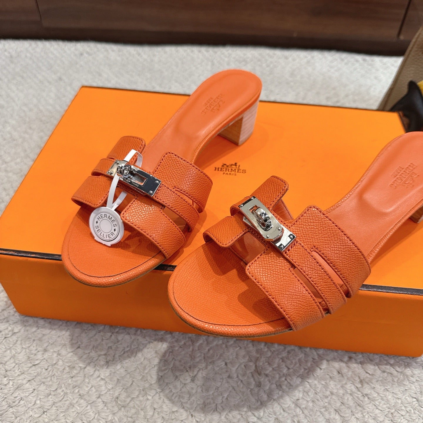 HM Kelly Buckle Sandals 5cm Bright Orange Leather 804985