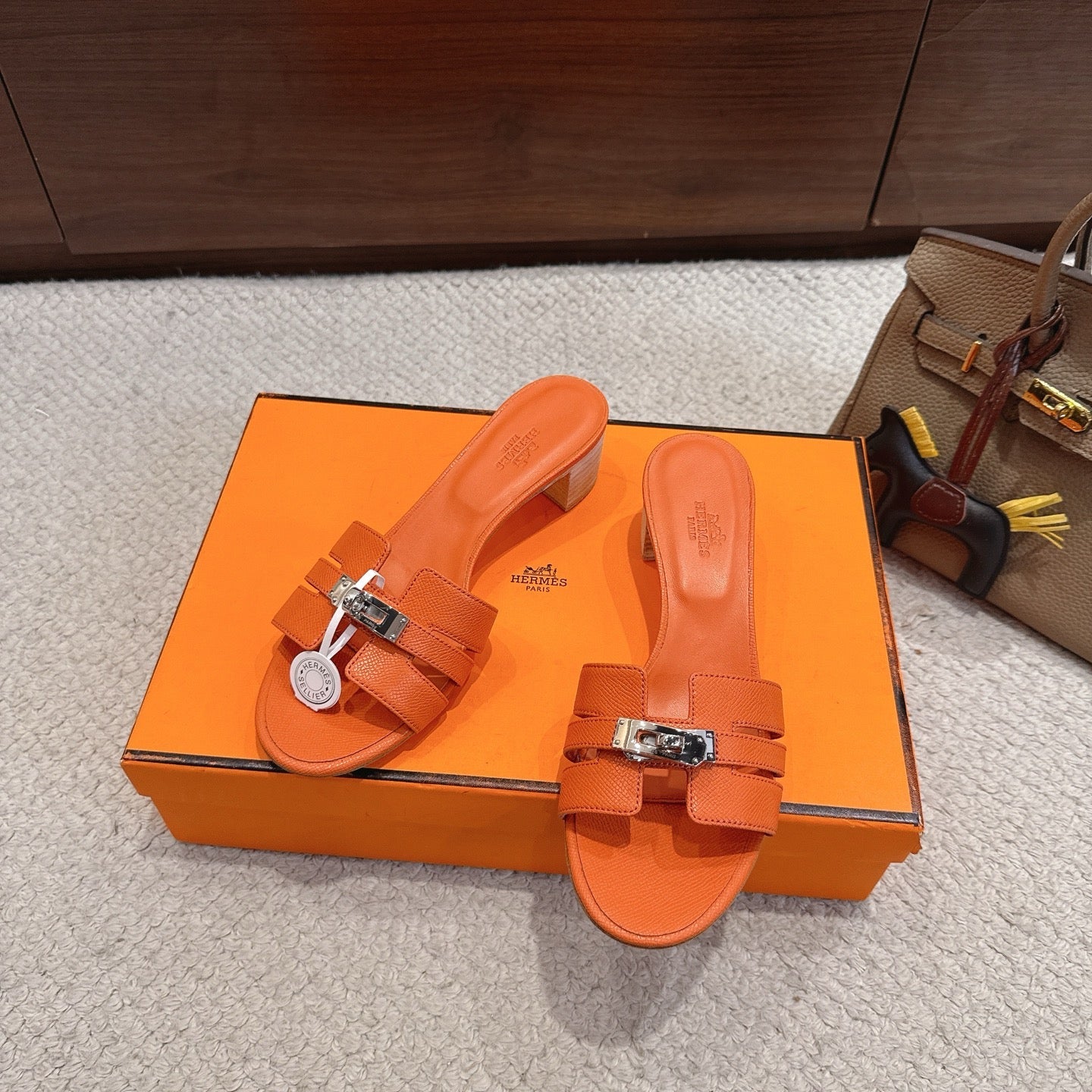 HM Kelly Buckle Sandals 5cm Bright Orange Leather 804985