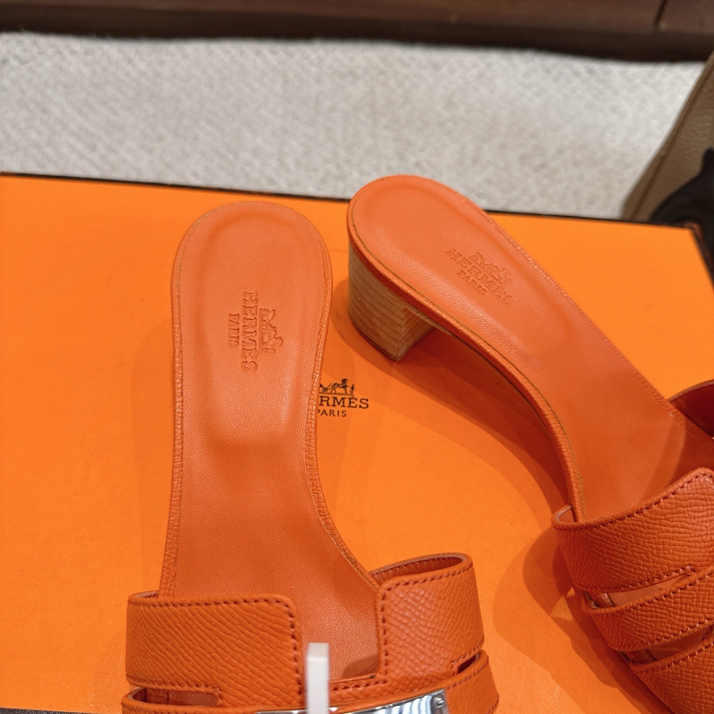 HM Kelly Buckle Sandals 5cm Bright Orange Leather 804985