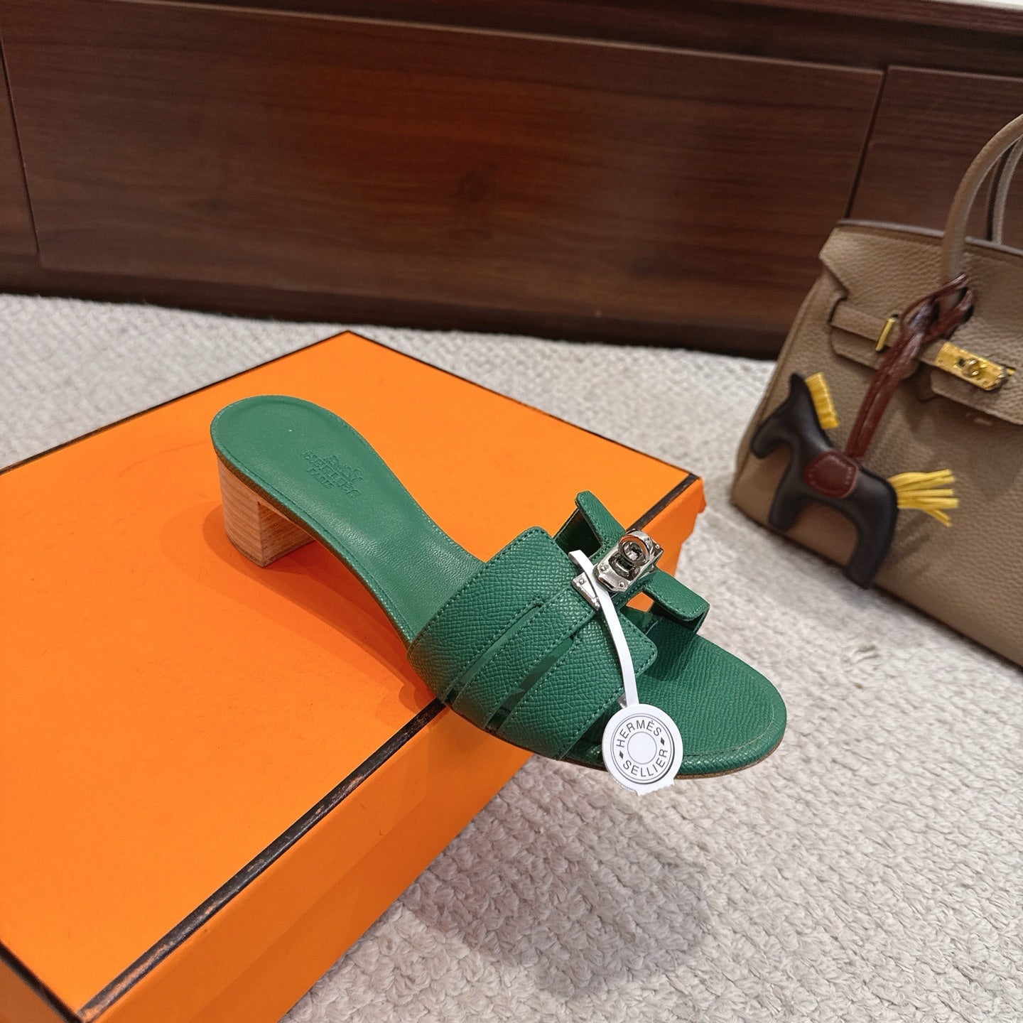 HM Kelly Buckle Sandals 5cm Green Leather 804993