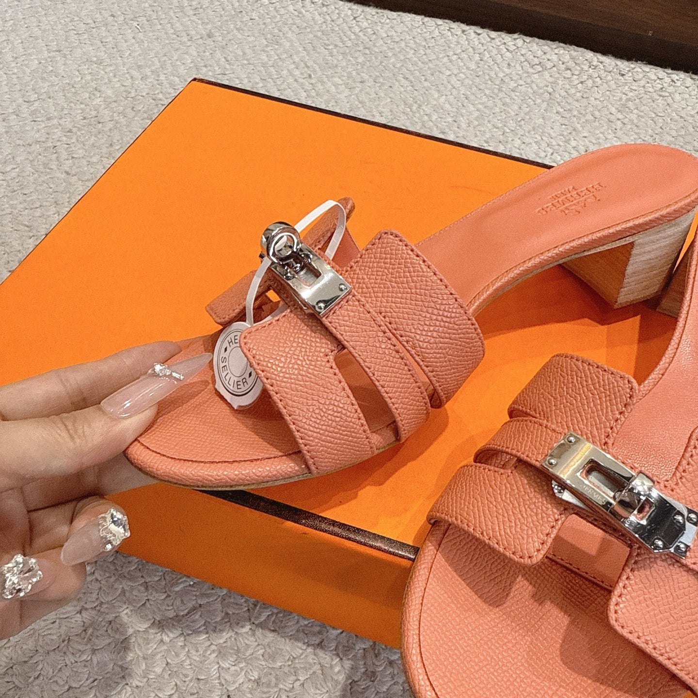 HM Kelly Buckle Sandals 5cm Orange Leather 804997