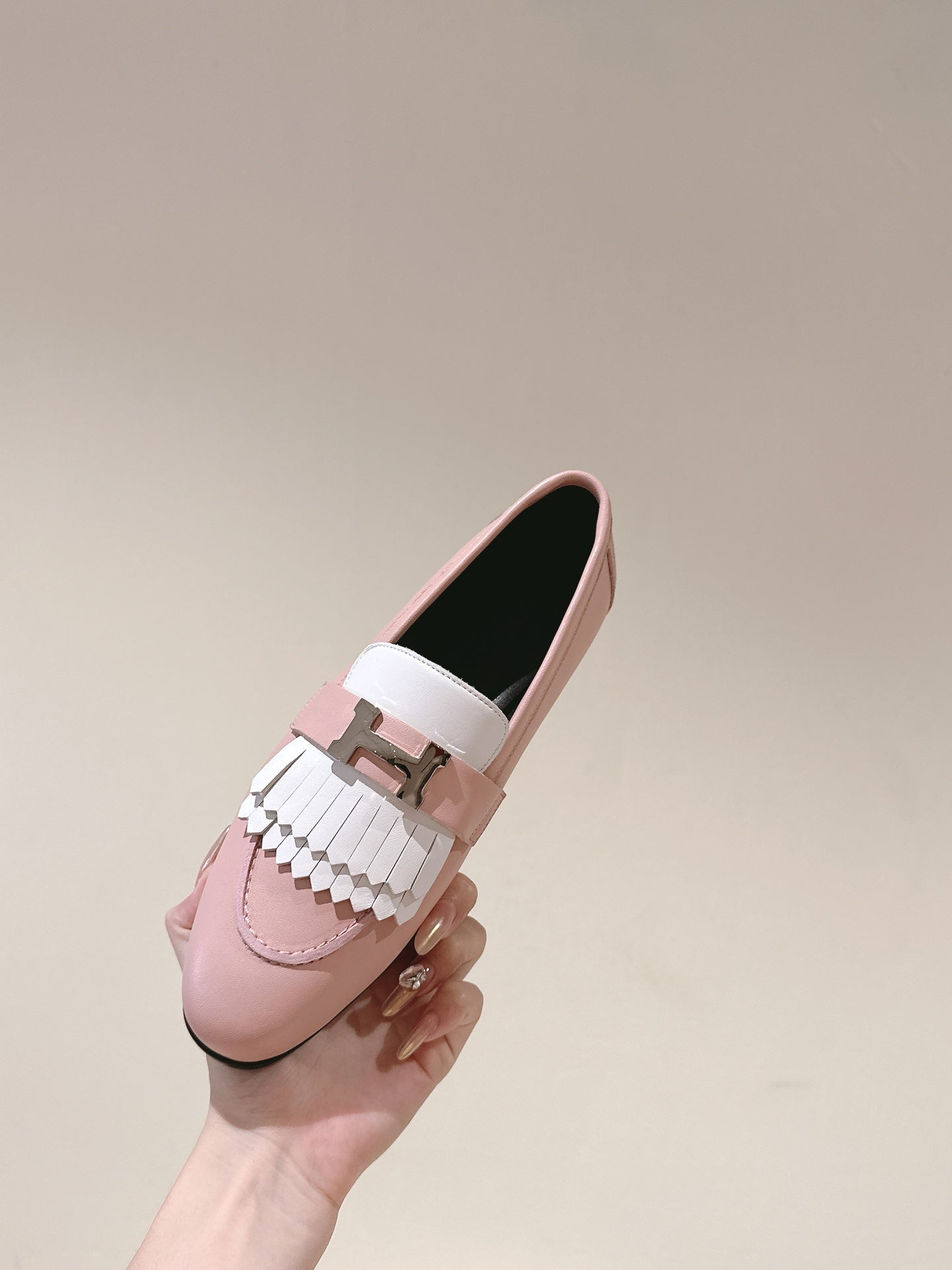HM Mocassins Royal Loafers  Muted Pink White Sheepskin 445006