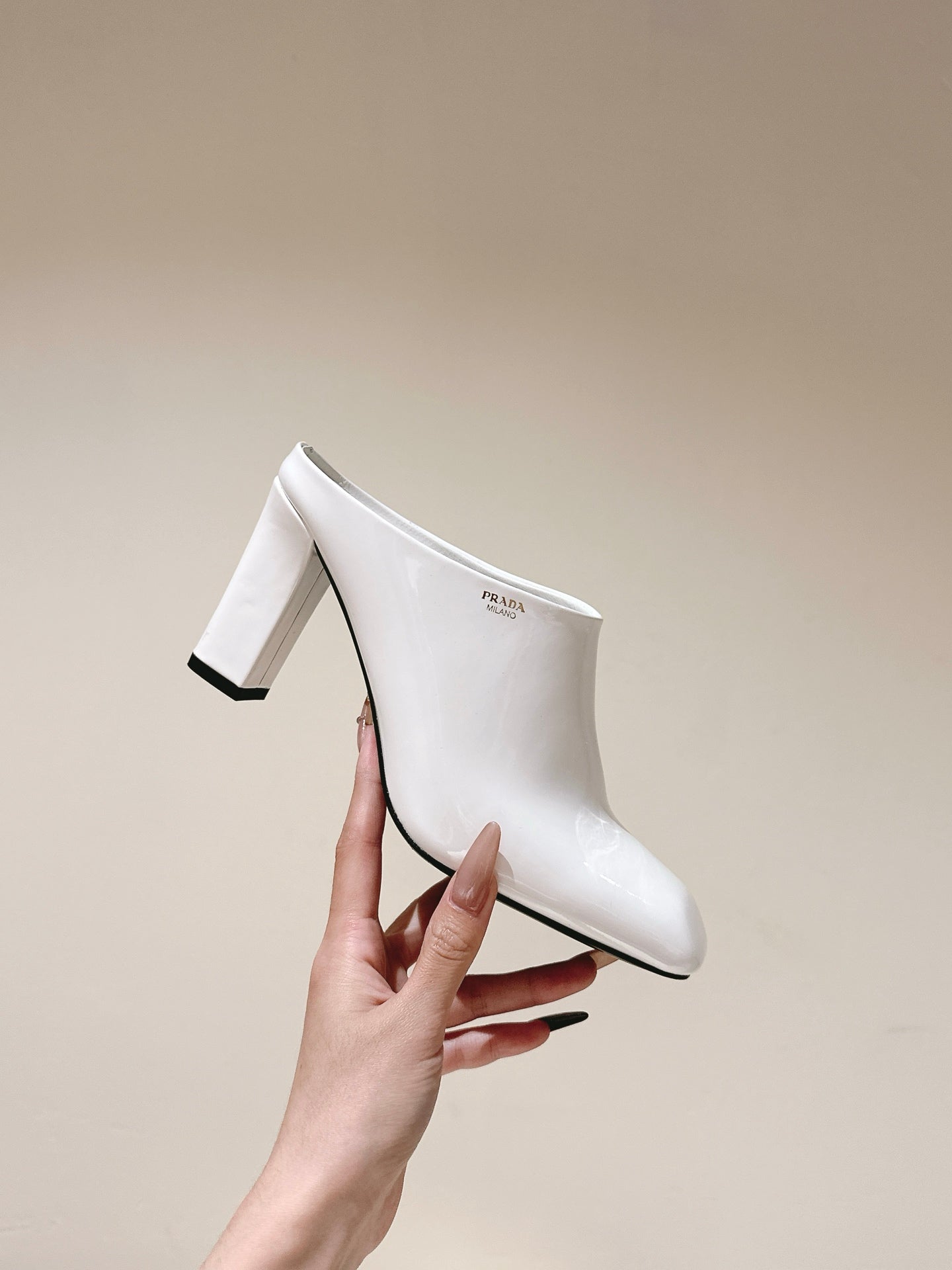 Prada Mules 85mm White Patent Leather 449619