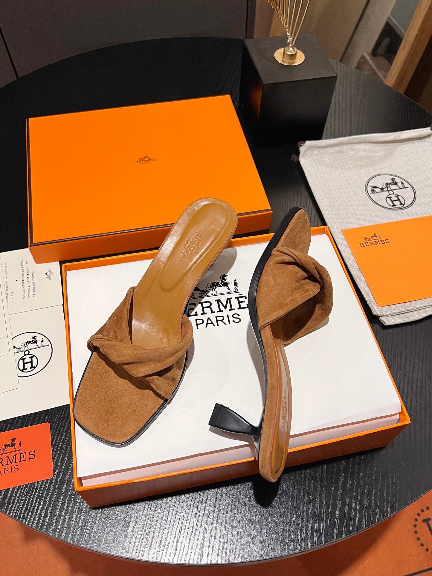 HM Giny Sandal 5.5 Tan Brown Suede Calfskin 680057
