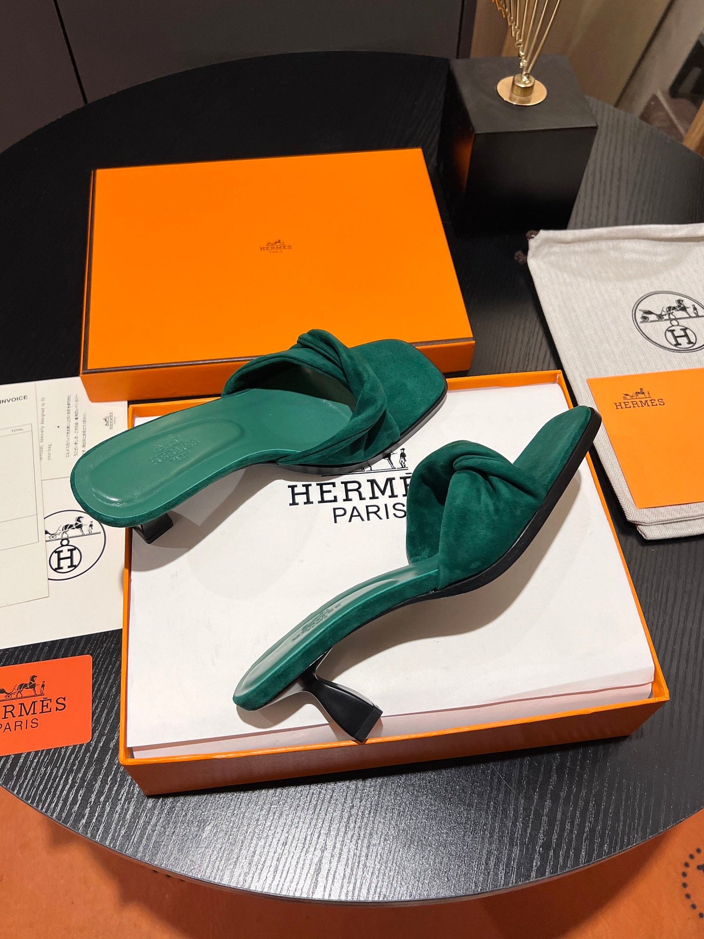 HM Giny Sandal 5.5 Teal Green Suede Calfskin 680061