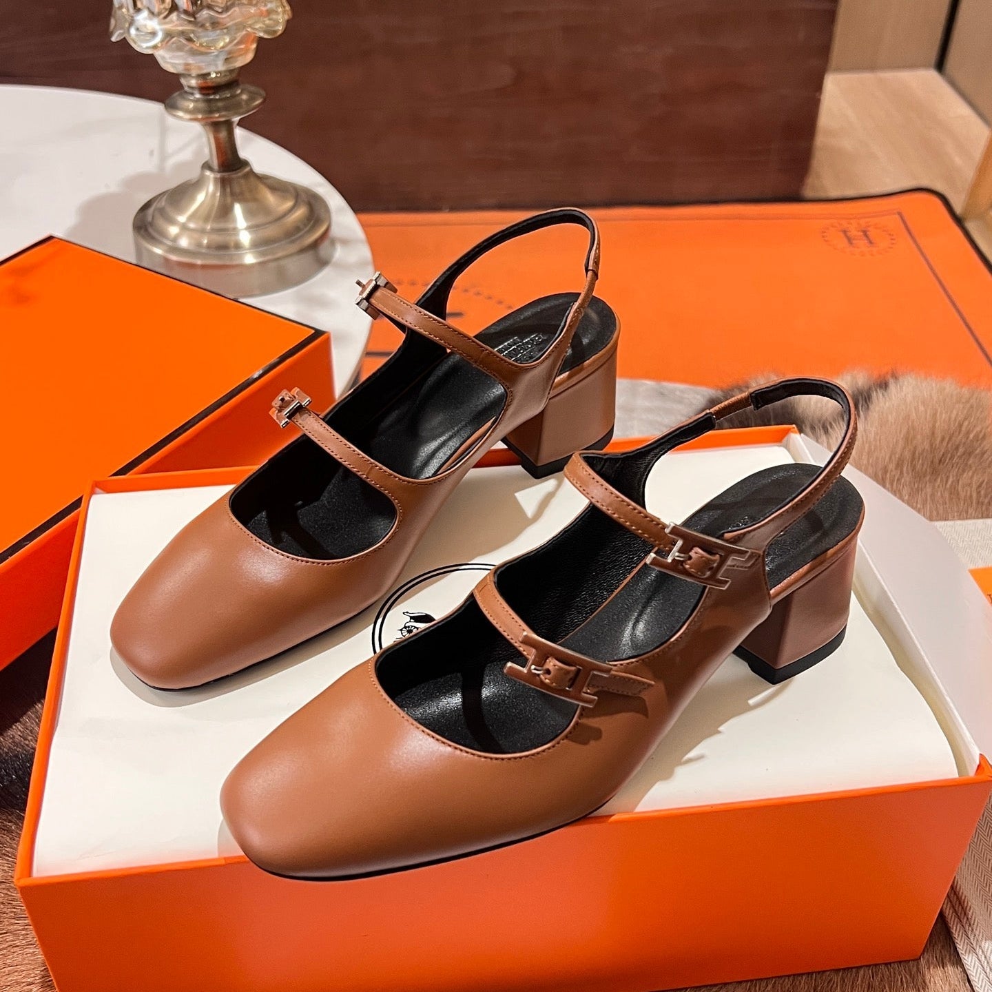 HM Jackie 50 Pump Tan Brown Calfskin 680234