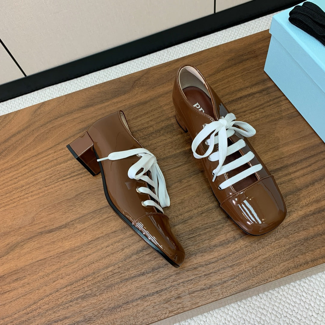Prada 25s Mary Jane Shoes 55mm Brown  Patent Leather
