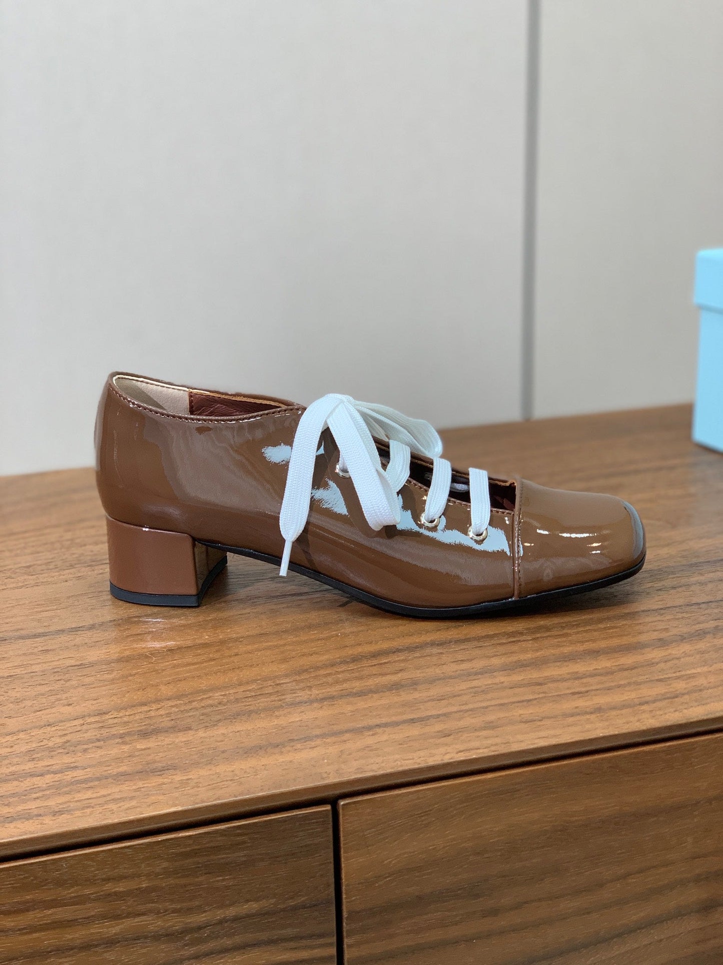 Prada 25s Mary Jane Shoes 55mm Brown  Patent Leather