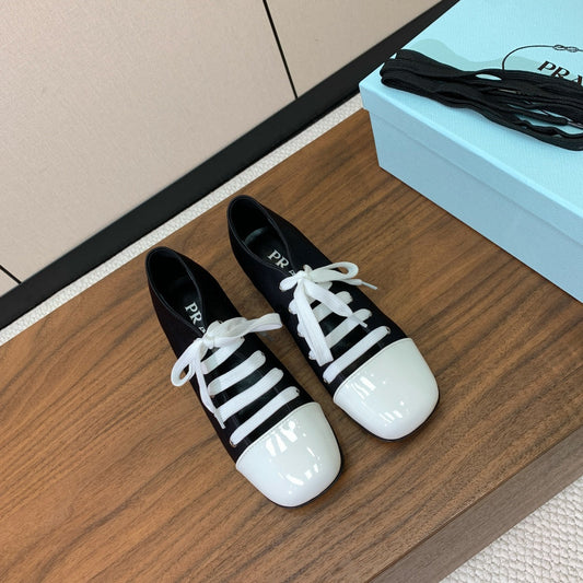 Prada 25s Mary Jane Shoes 55mm Black Satin White Patent Leather