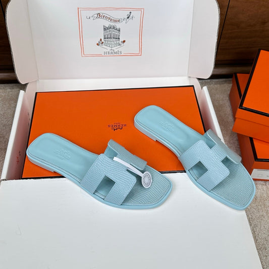 HM Oran Sandal Light Blue Embossed Lizard Leather 802368