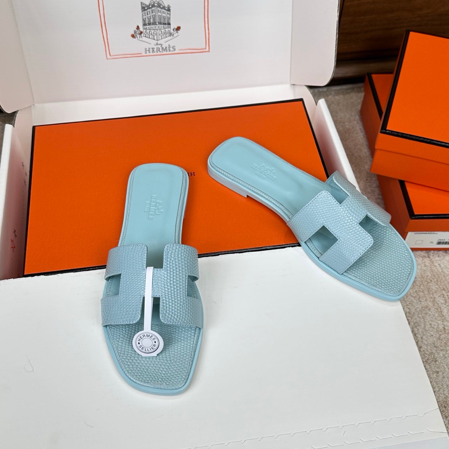 HM Oran Sandal Light Blue Embossed Lizard Leather 802368