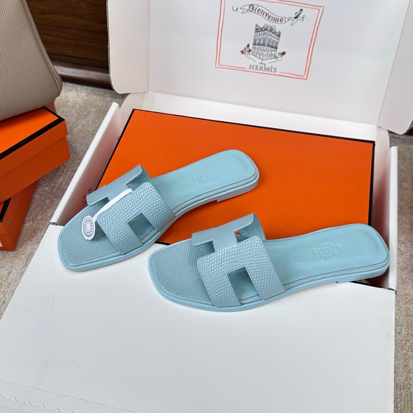 HM Oran Sandal Light Blue Embossed Lizard Leather 802368