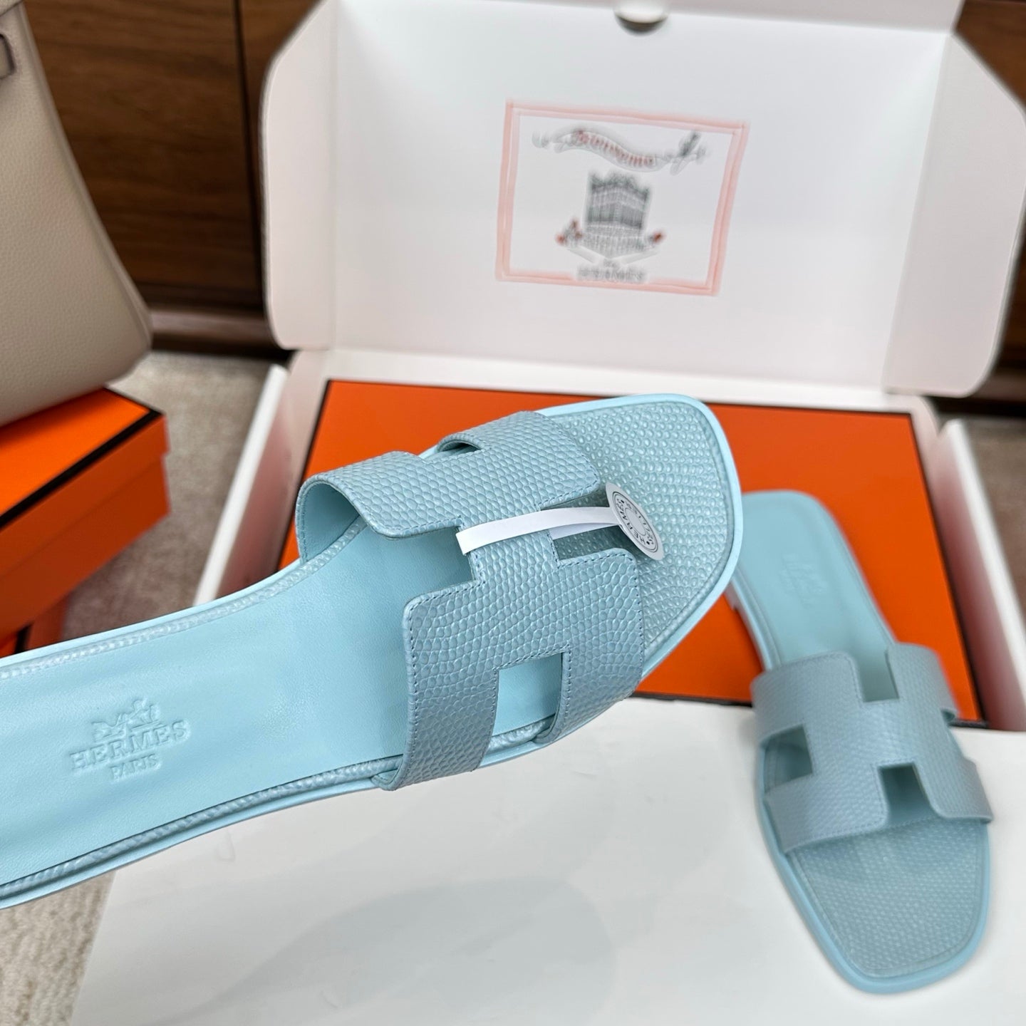 HM Oran Sandal Light Blue Embossed Lizard Leather 802368