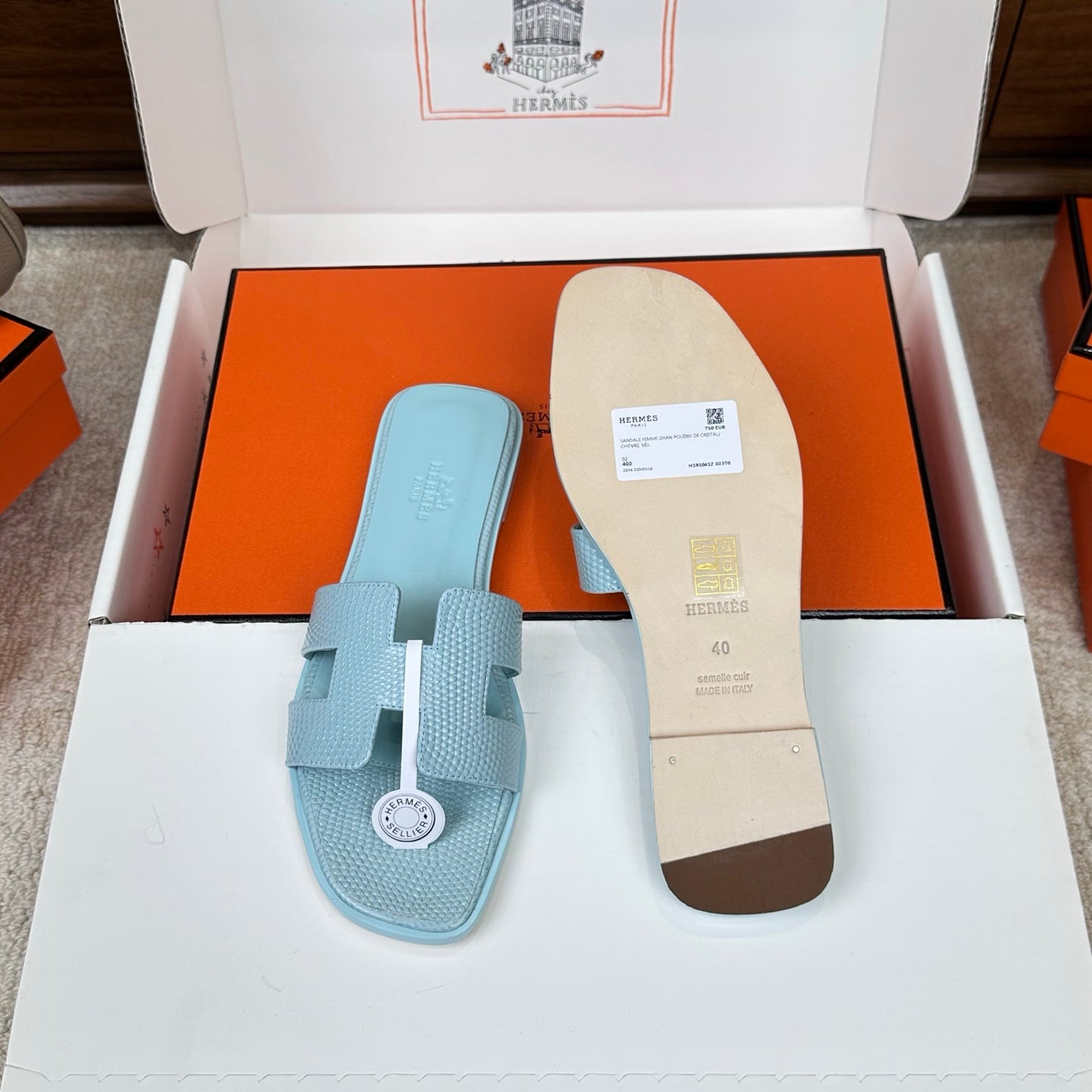 HM Oran Sandal Light Blue Embossed Lizard Leather 802368