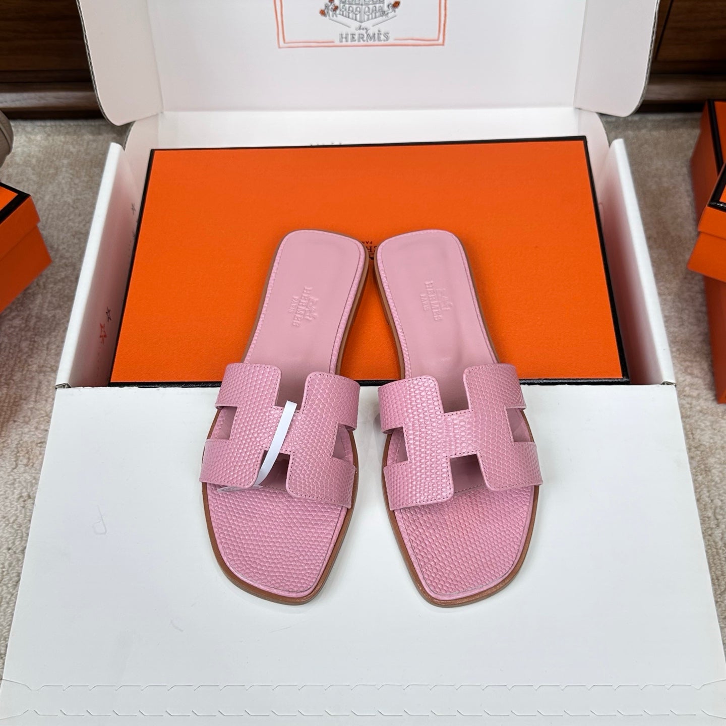 HM Oran Sandal Light Pink Embossed Lizard Leather 802371