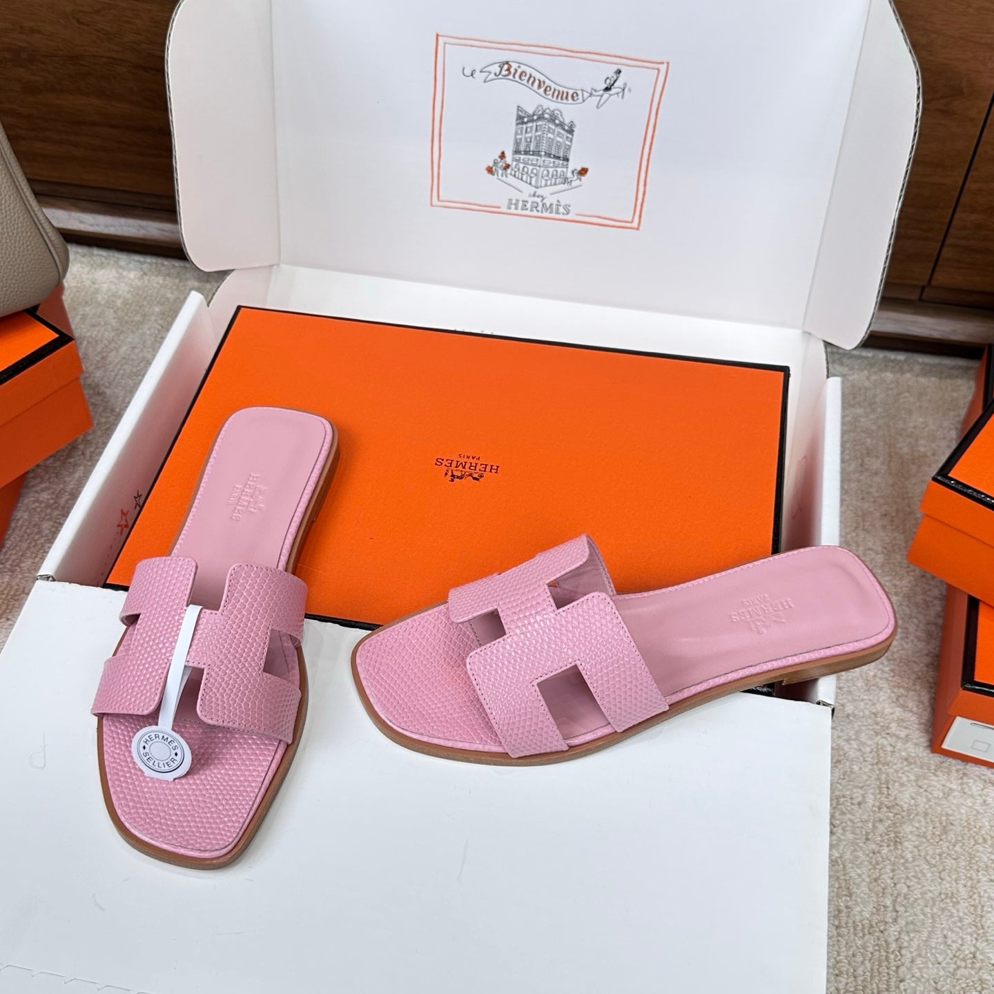 HM Oran Sandal Light Pink Embossed Lizard Leather 802371