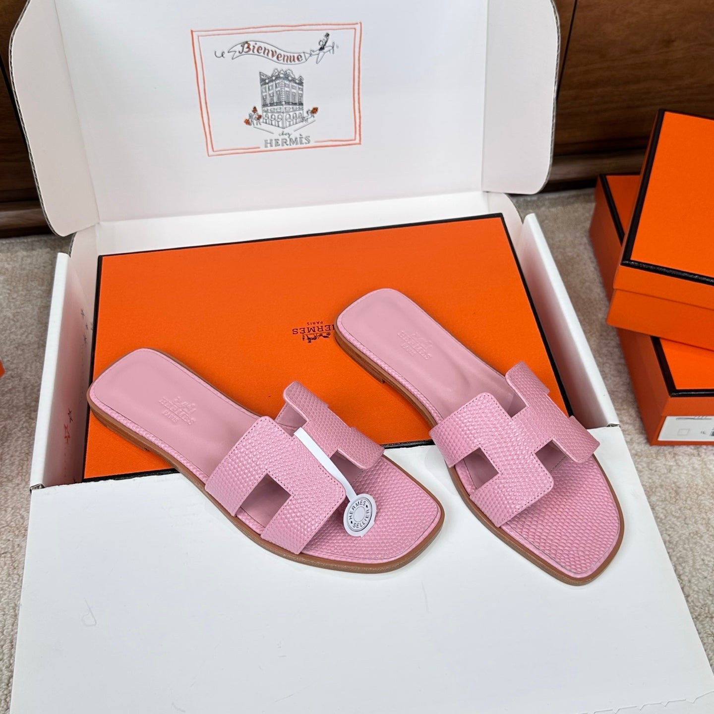 HM Oran Sandal Light Pink Embossed Lizard Leather 802371