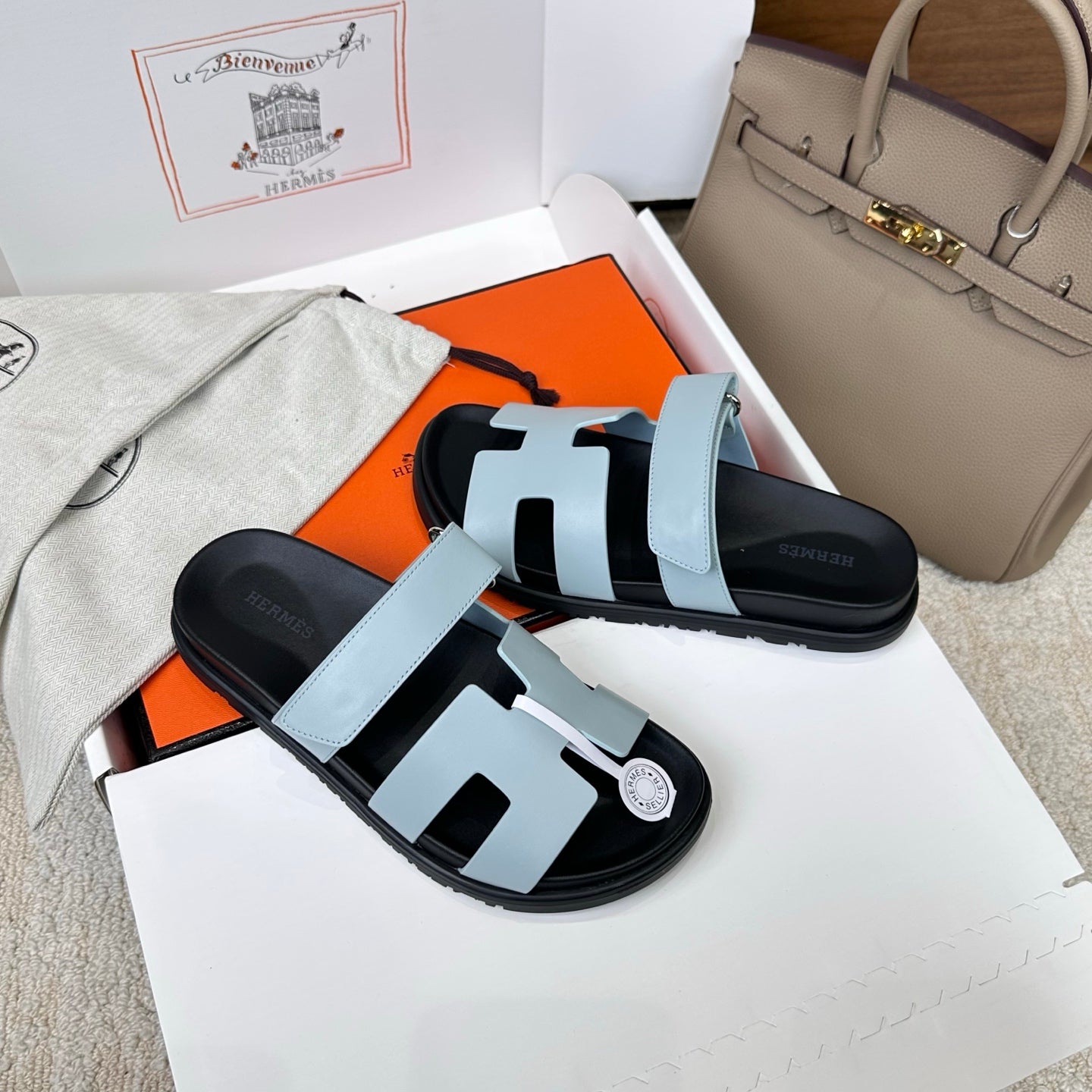 HM Chypre Sandal Black Light Blue Leather 862399