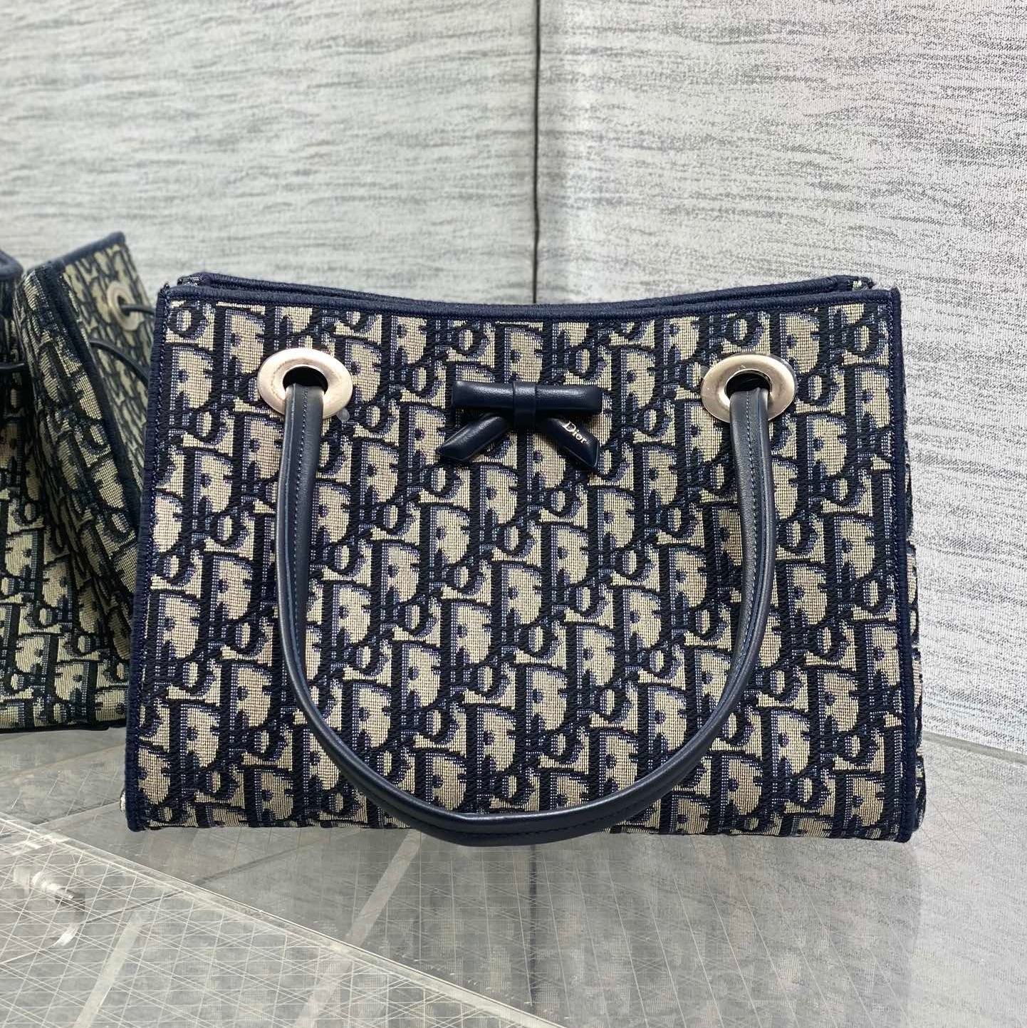 Dior 2026 Small Shopping Bag Blue Beige Canvas Leather 284287