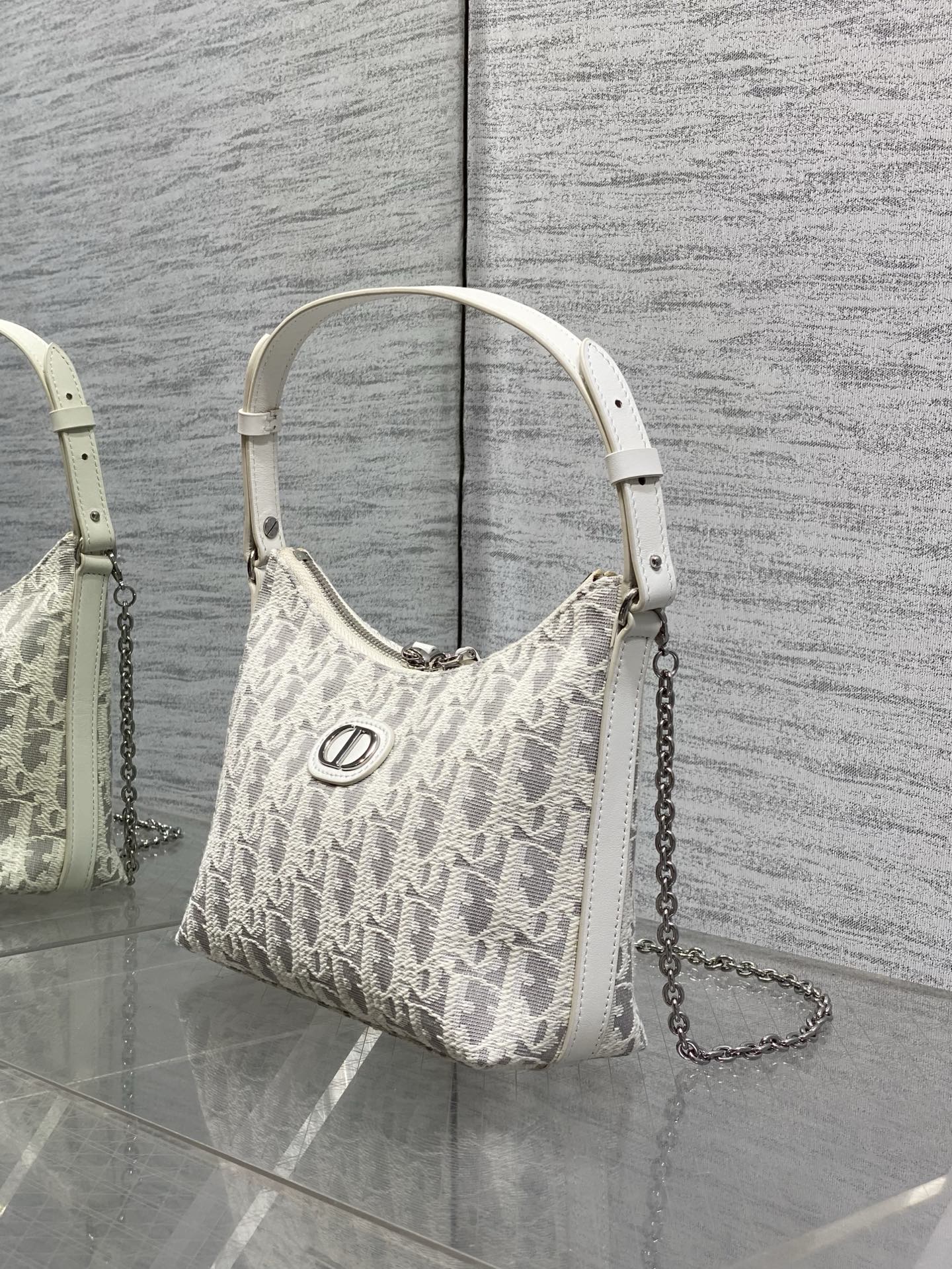 Dior 2026 Diorling 19cm Bag White Grey Cotton Calfskin 289144