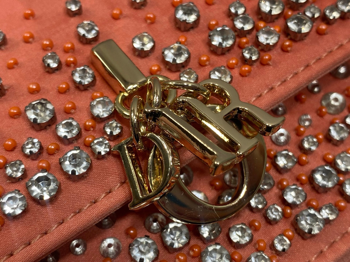 Dior 2026 Crystal Embellishments Lady Bag 24cm Coral Orange Leather 355276