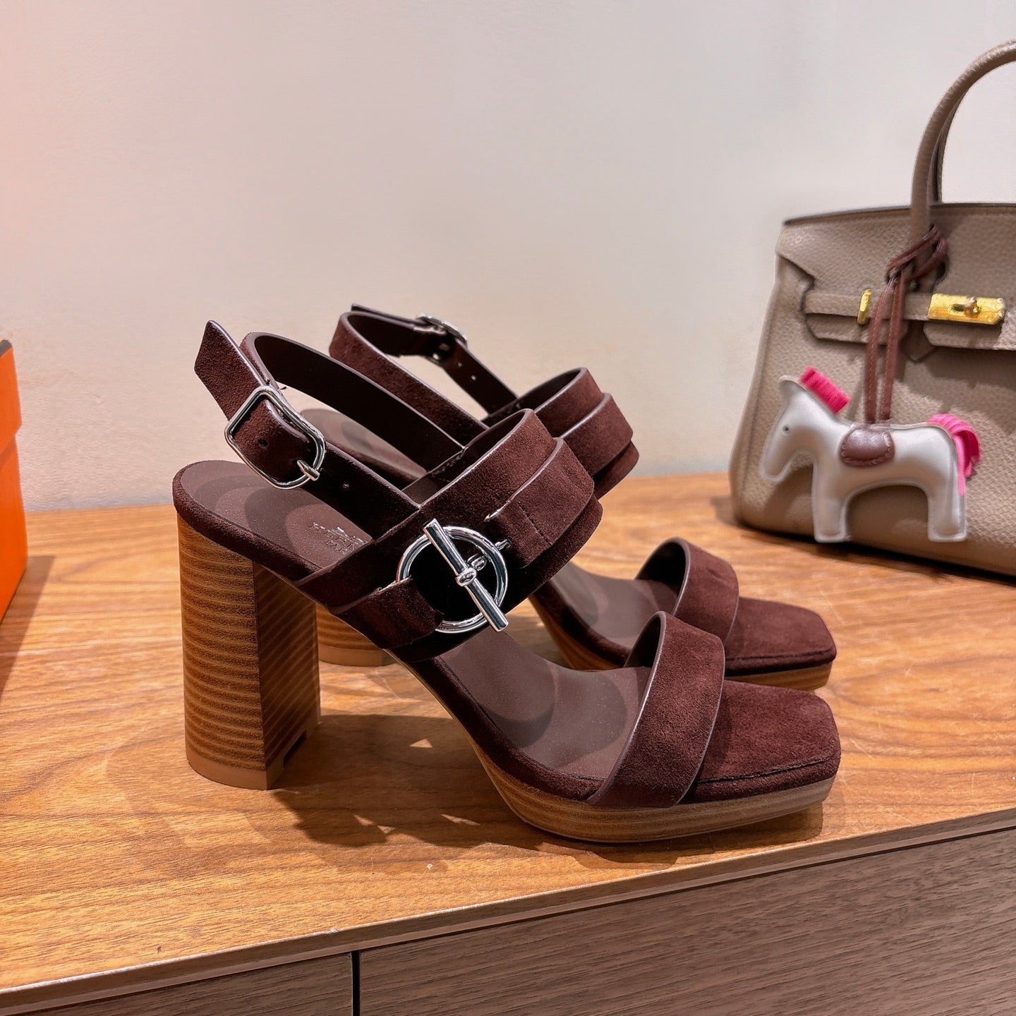 HM 26S Gigi 85 Sandal In Dark Brown Calfskin Silver Hardware