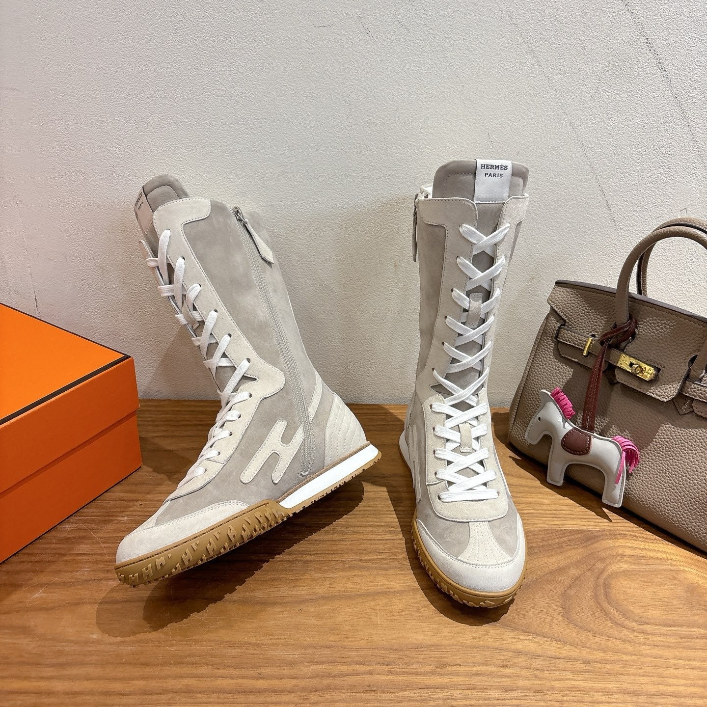 HM Lace Up Sneaker Taupe Calfskin Suede
