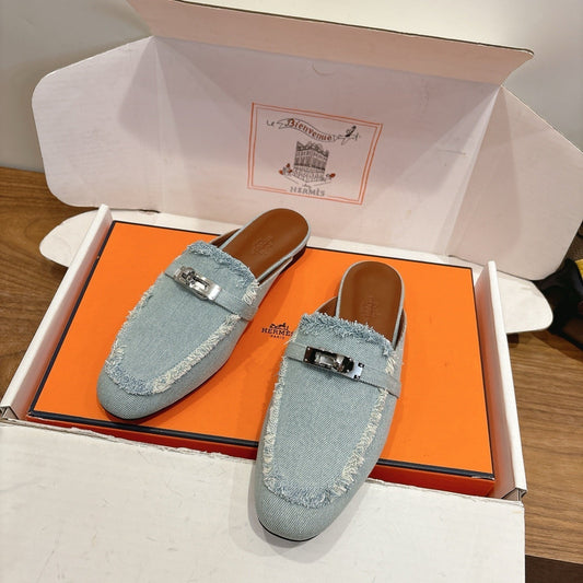 HM 26s Oz Mule In Light Blue Denim Silver Hardware
