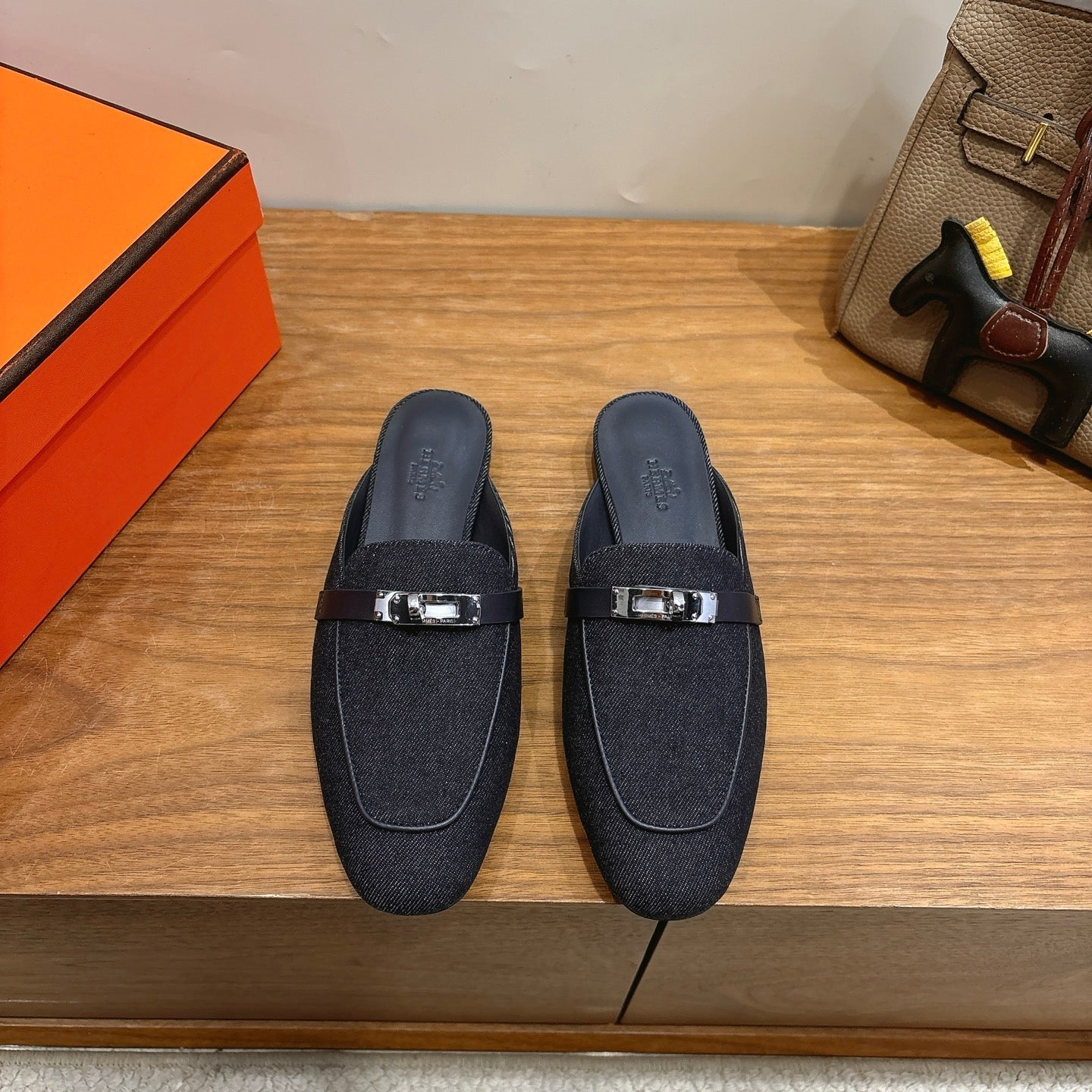 HM 26s Oz Mule In Black Denim Silver Hardware