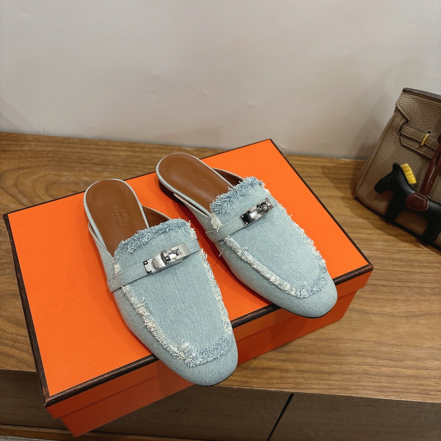 HM 26s Oz Mule In Light Blue Denim Silver Hardware