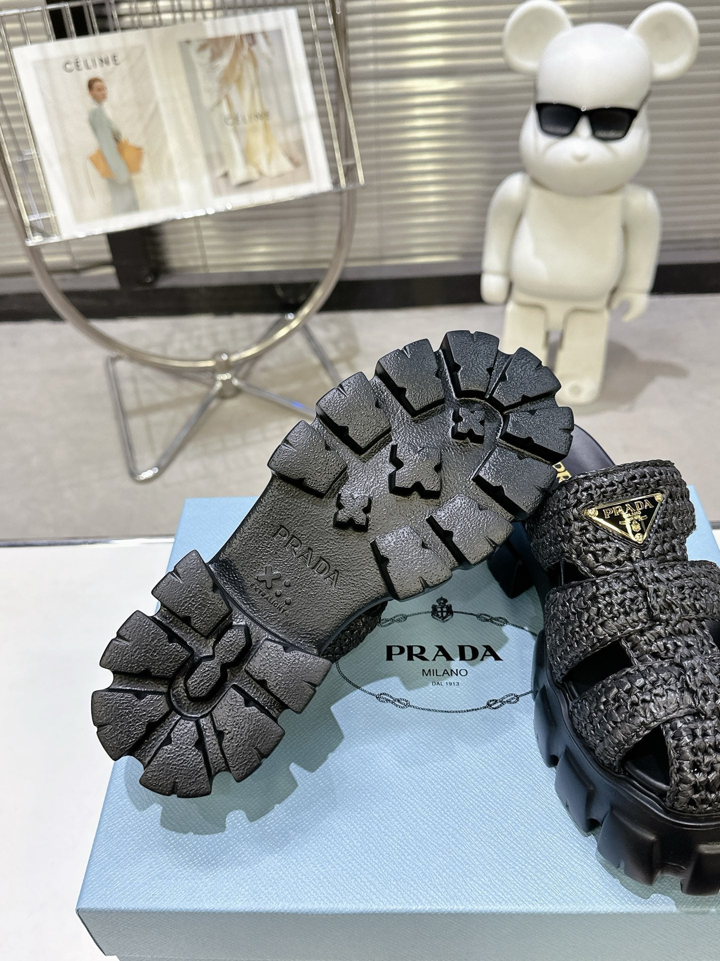 Prada Monolith Sandals 55mm Black Raffia Cowhide