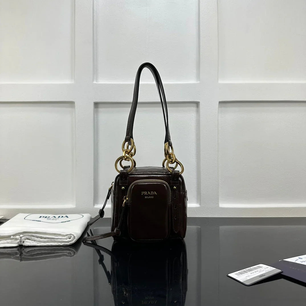 Prada 2026 Dangle Mini Handbag 14.5cm Patent Calfskin